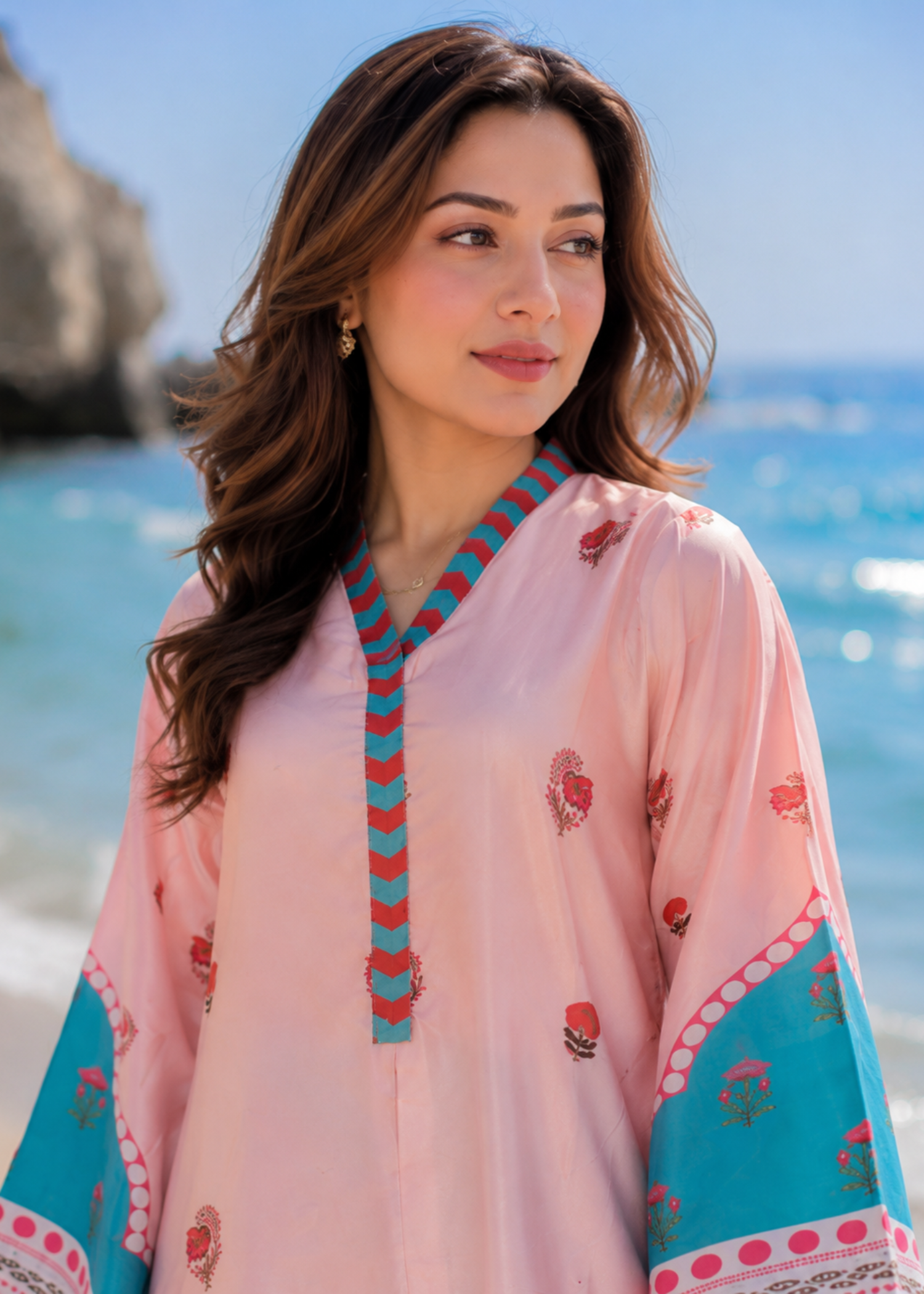 silk charmeuse Kaftan in Baby pink, baby blue