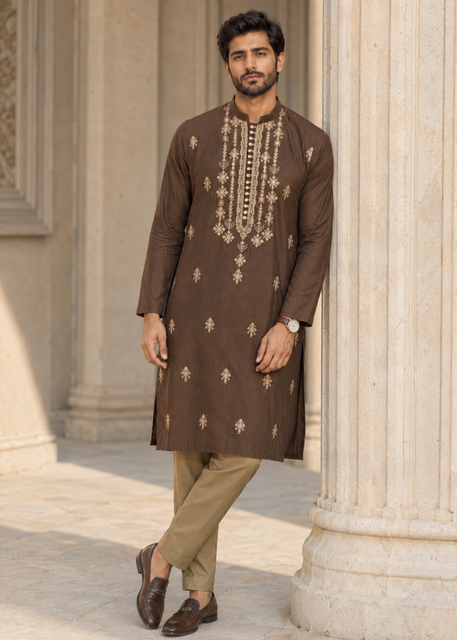 pk raw silk Kurta Set in Dark brown