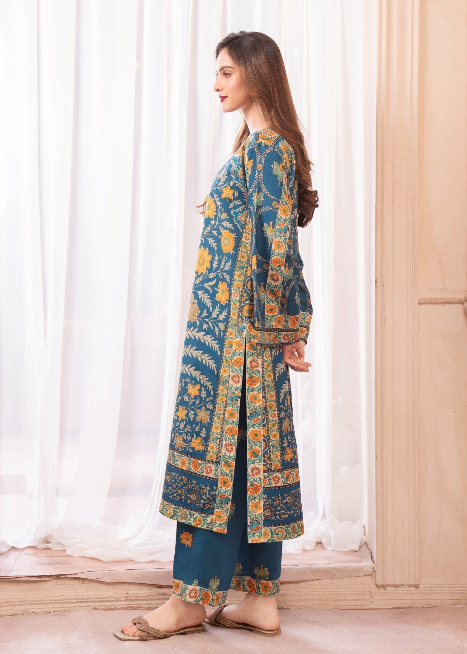 silk finish lawn Kurta Set in Teal