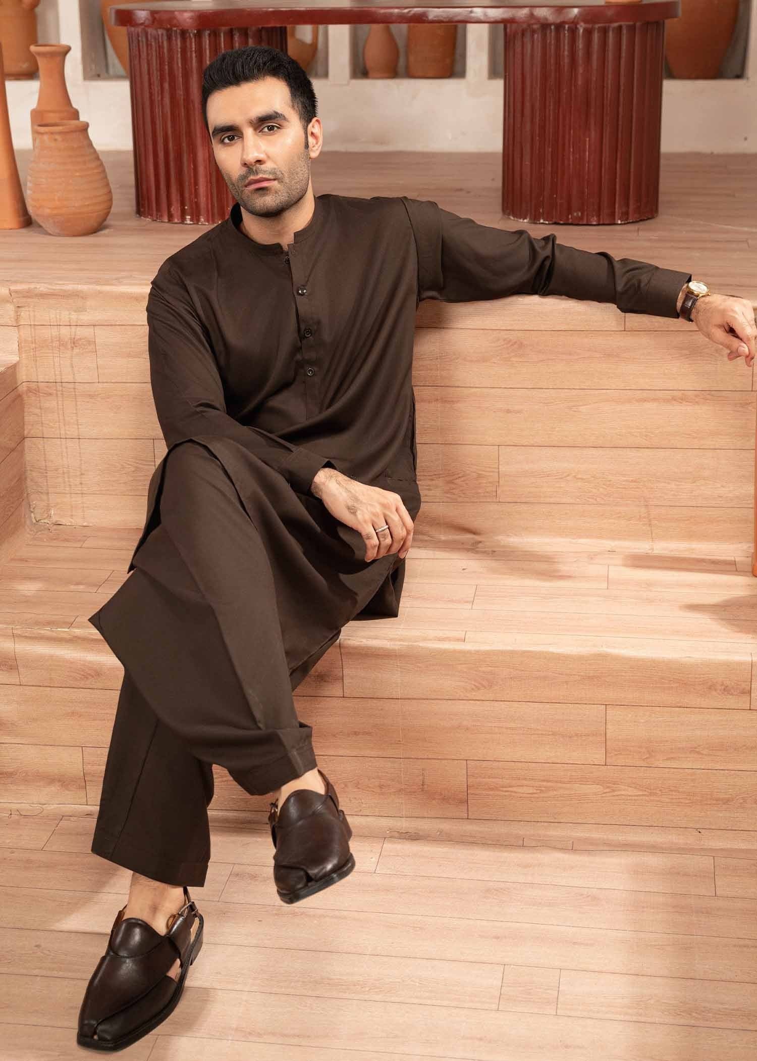 wash & wear Shalwar Kameez in Dark brown by Buraq