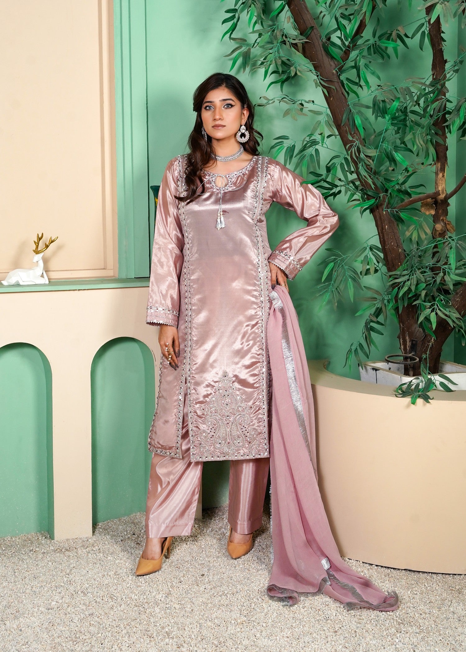 kattan silk Kurta Set in Mauve pink