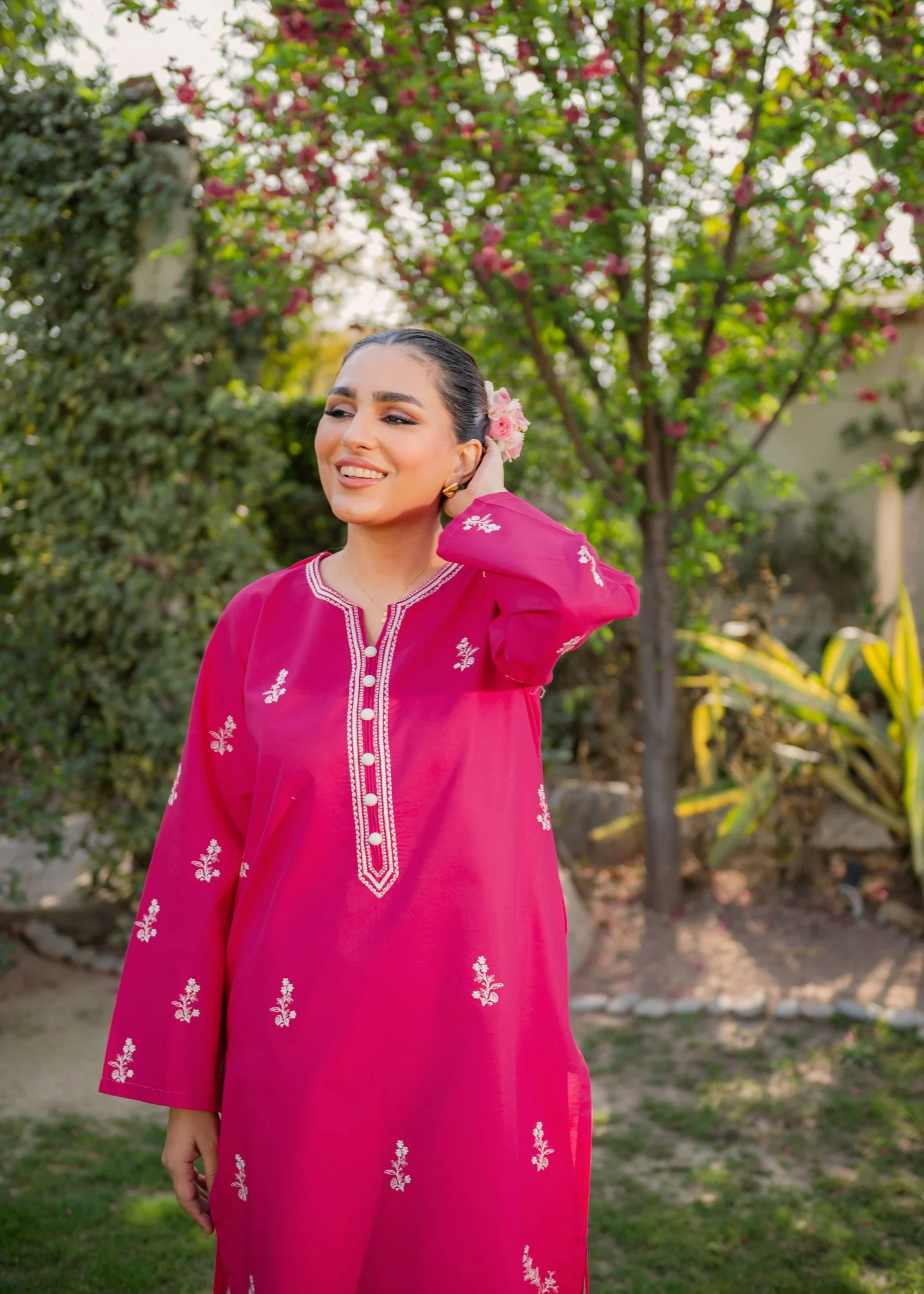 pure cotton Kurta Set in Hot pink