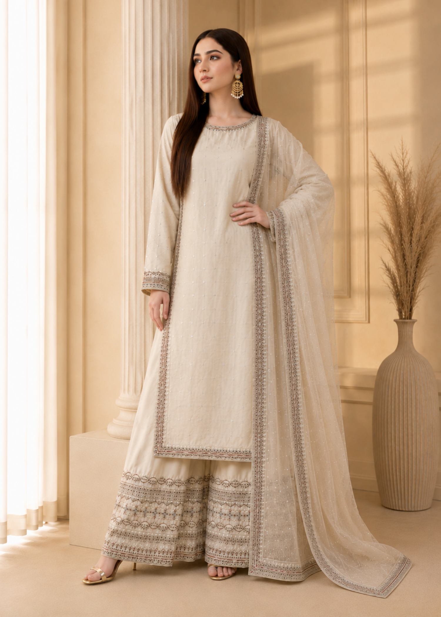 kattan silk Kurta Set in Cream