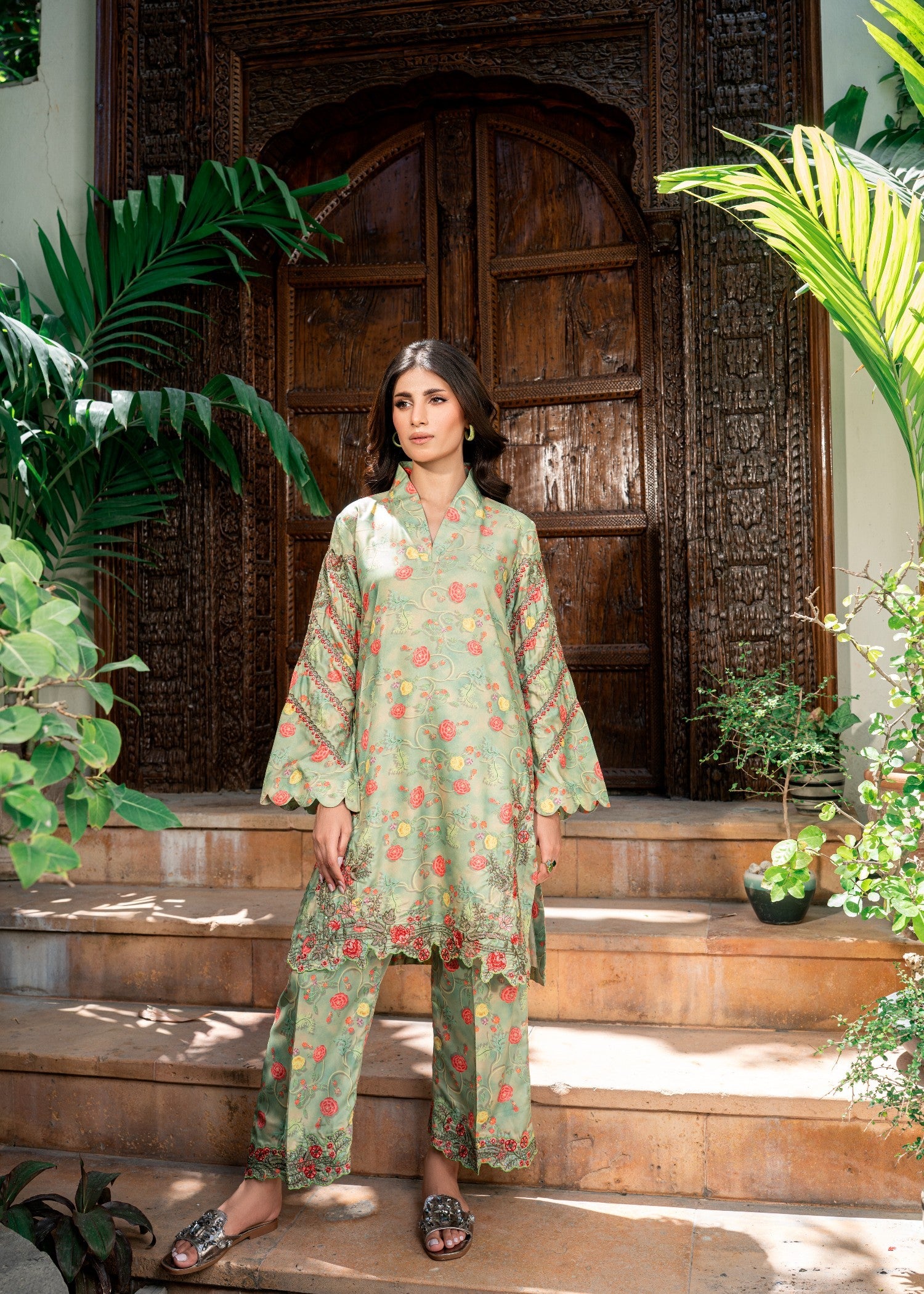 poly silk Co Ord Sets in Apple green