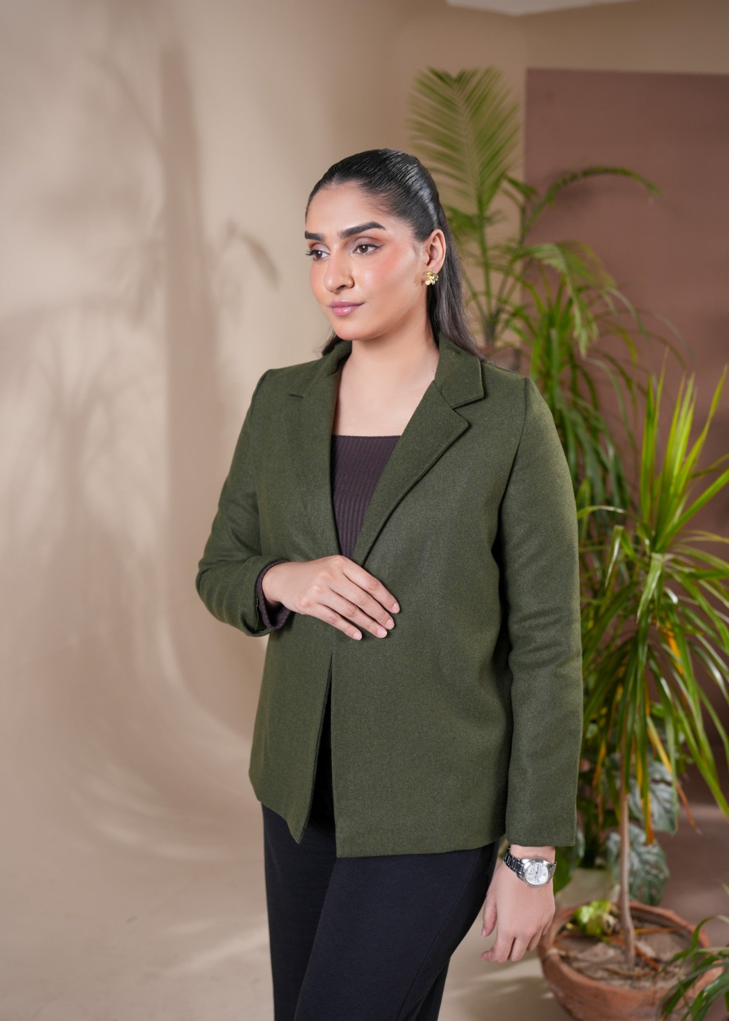 wool Coat in Olive green
