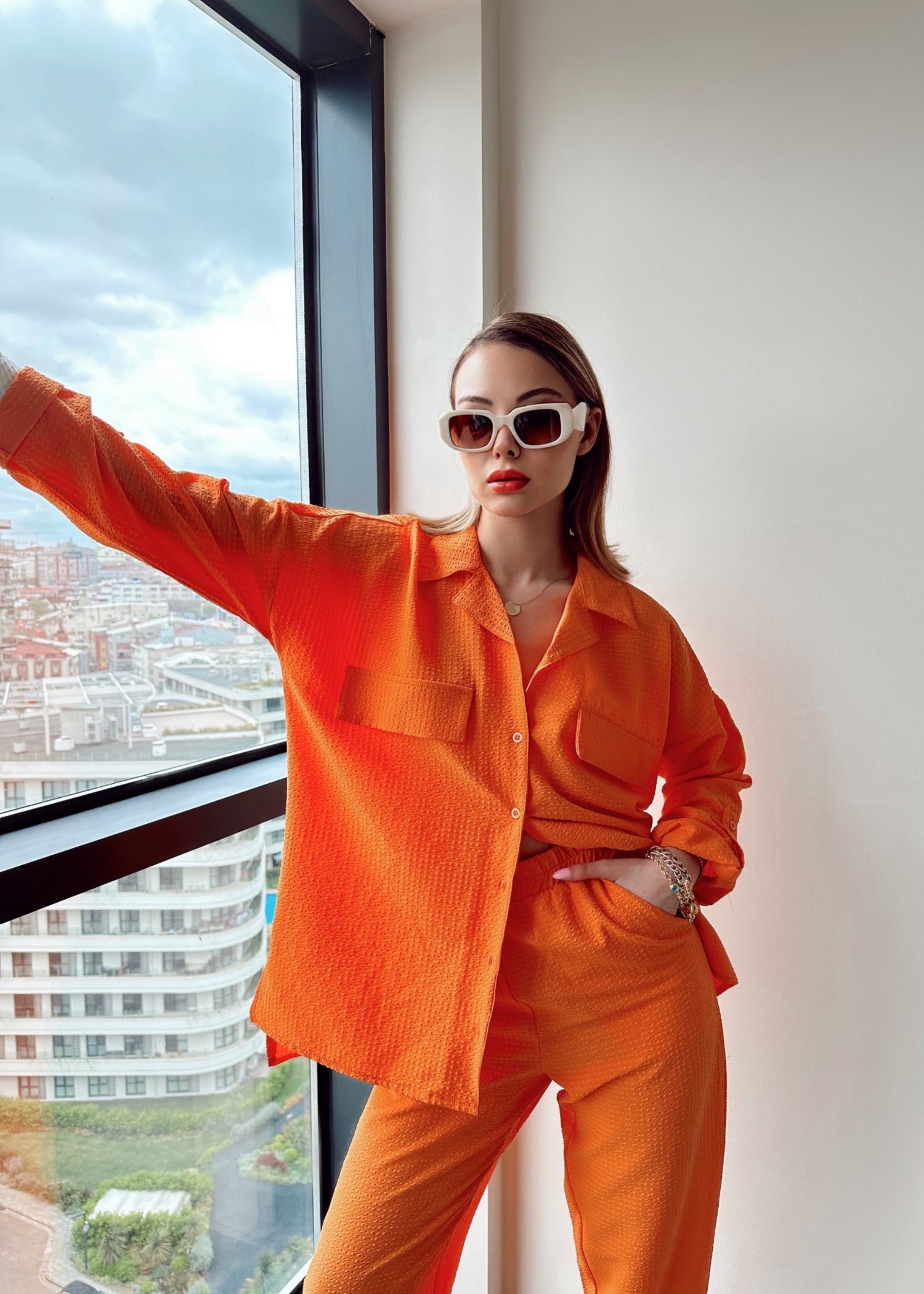 blended linen Co Ord Sets in Orange