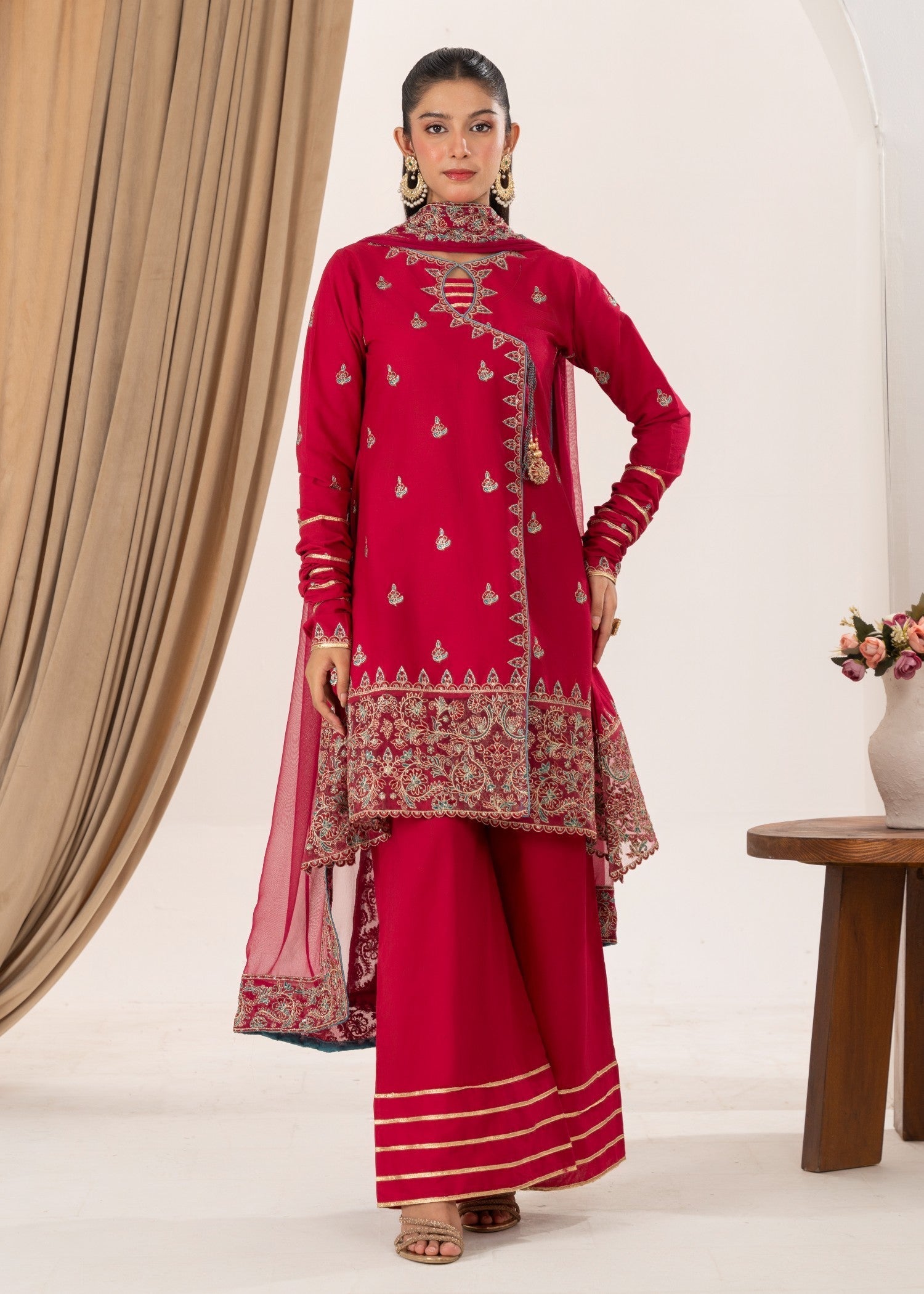 cotton Angrakha in Hot pink