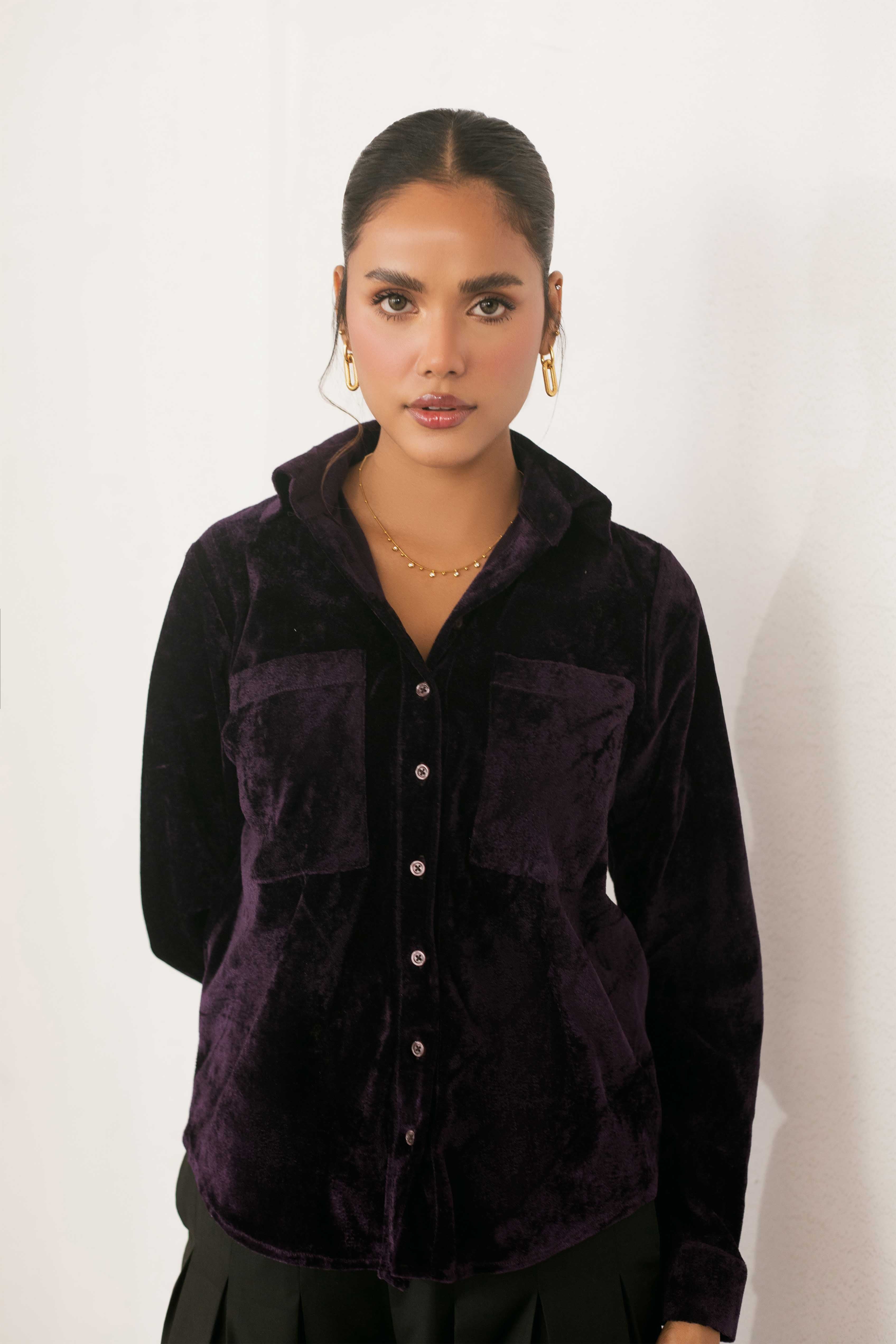 satin polyester Top in Purple