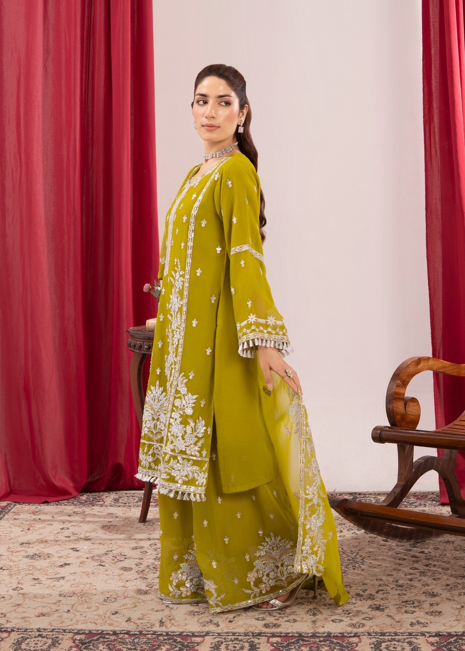 chiffon Kurta Set in Apple green