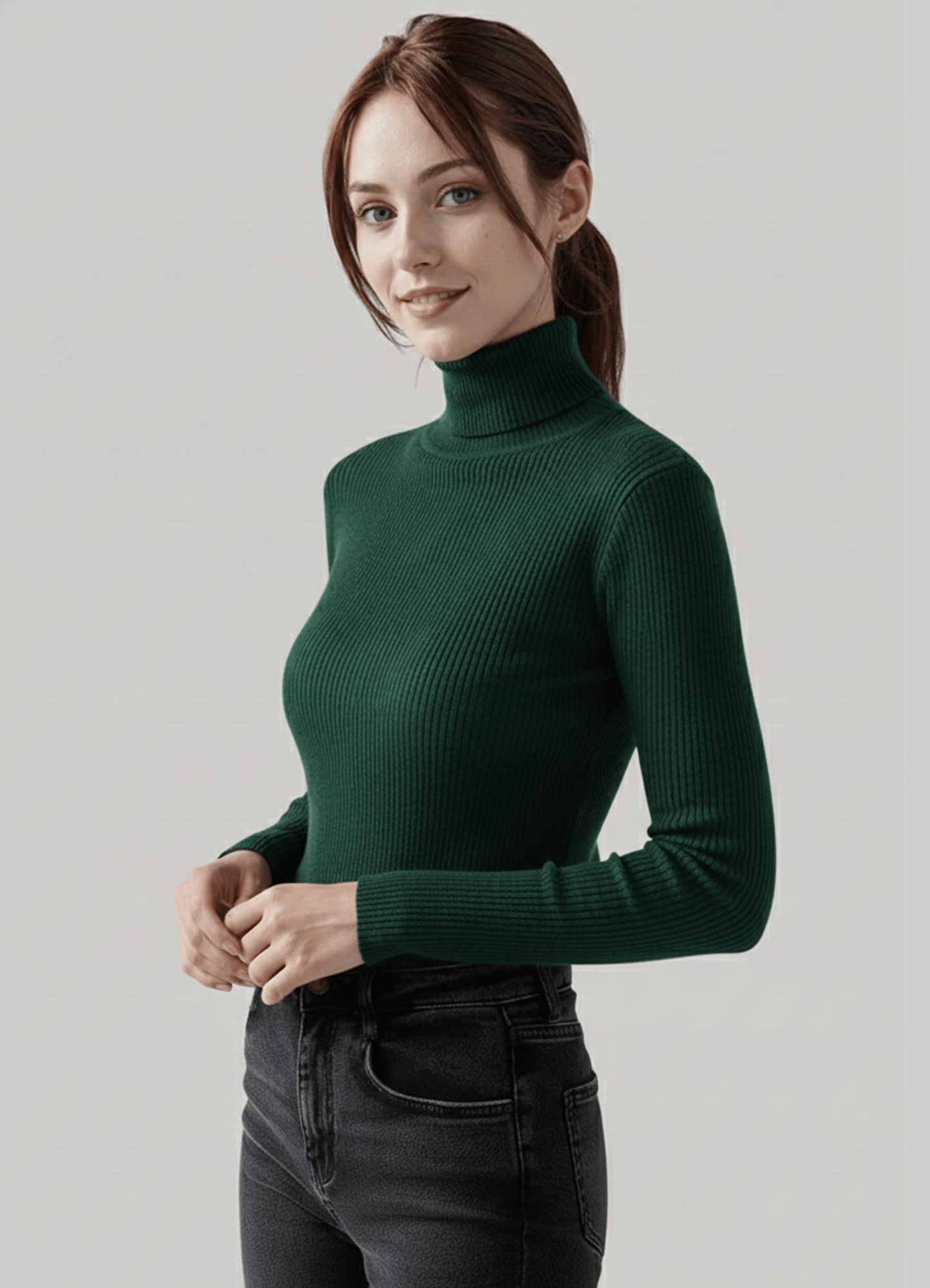 jersey knit Turtle Neck in Bottle green