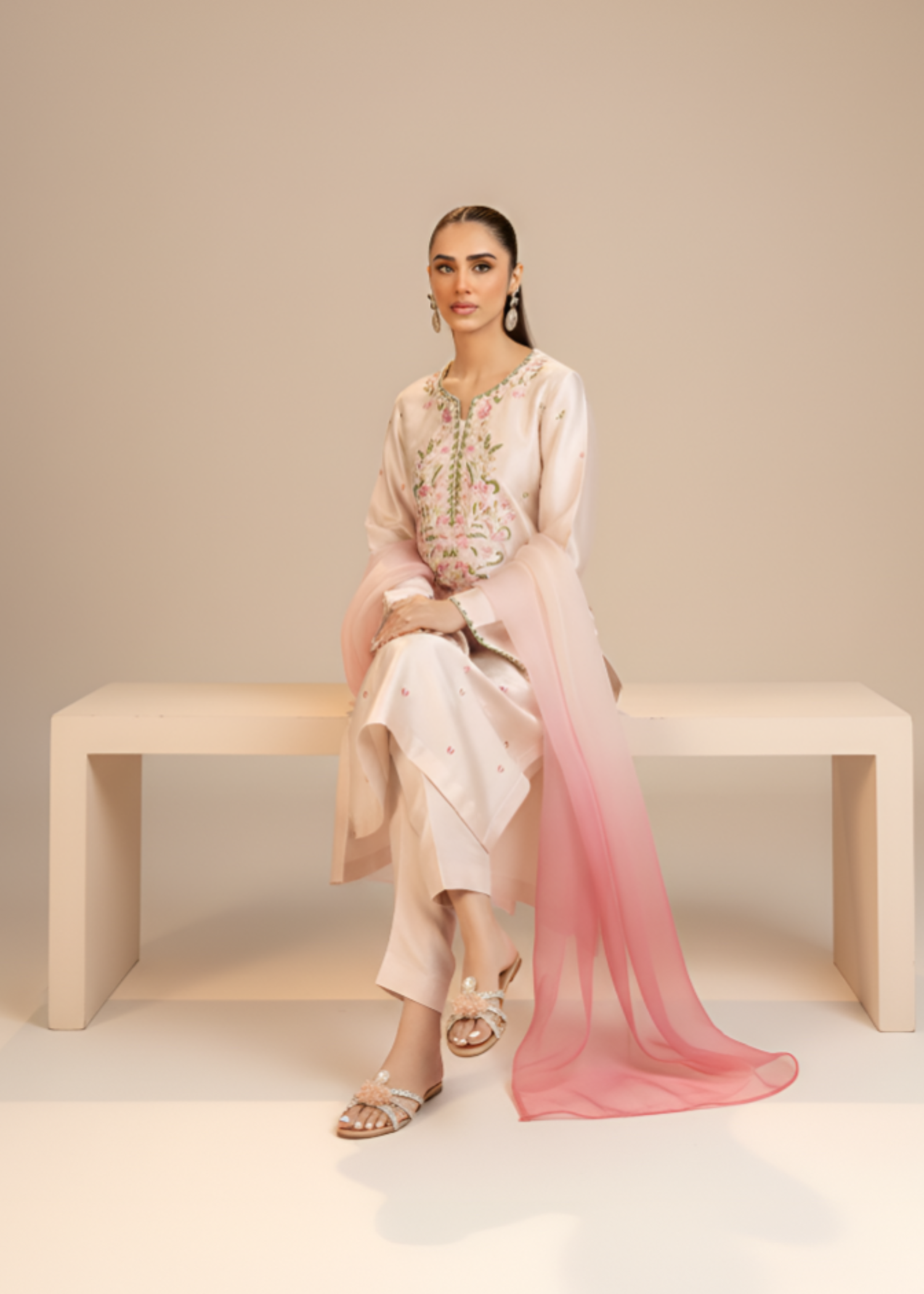 tussar silk Kurta Set in Beige