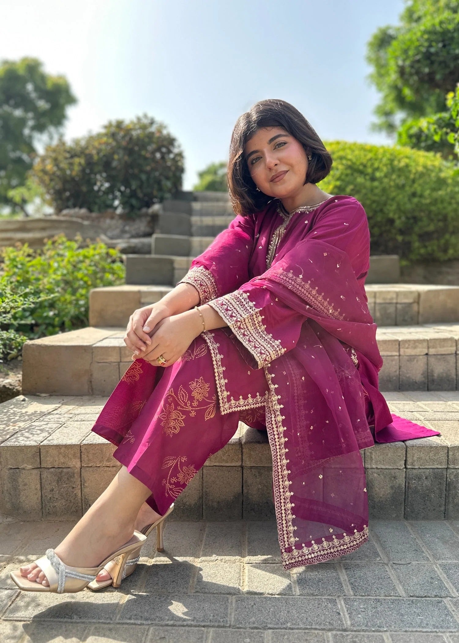 linen Kurta Set in Plum