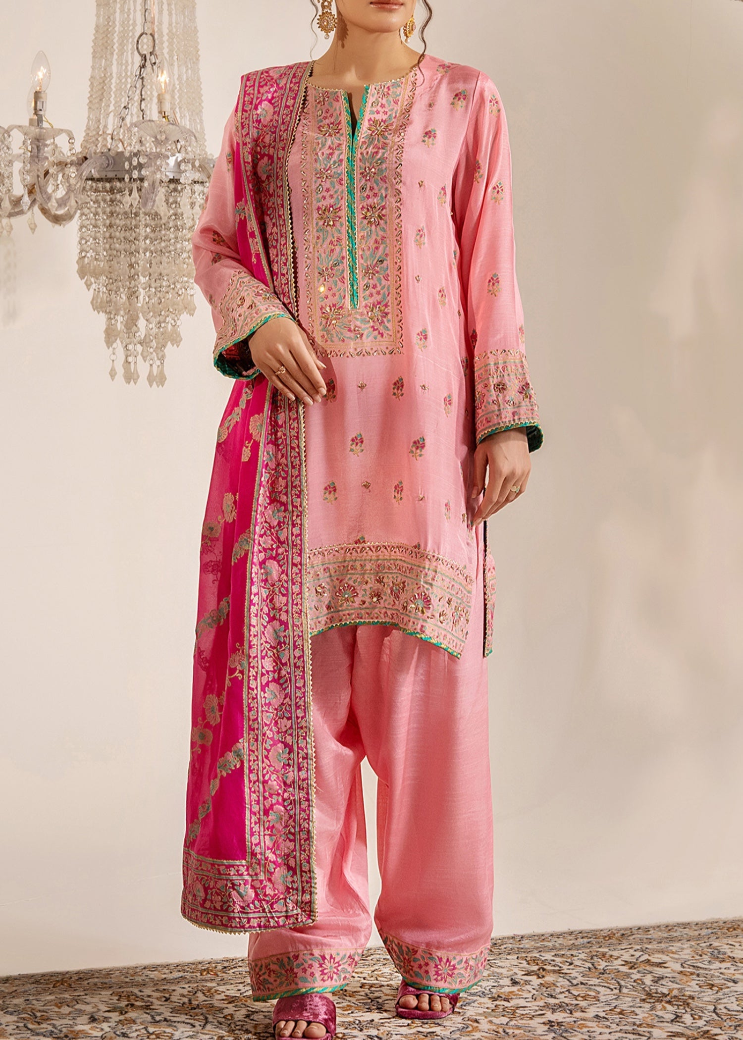 raw silk Unstitched in Blush pink