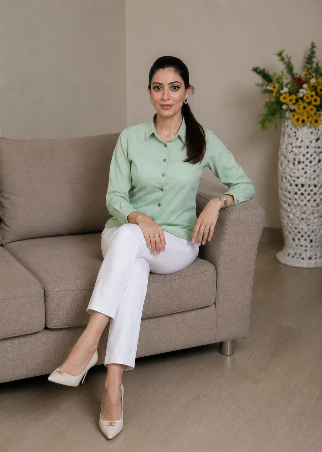 georgette Top in Tea green