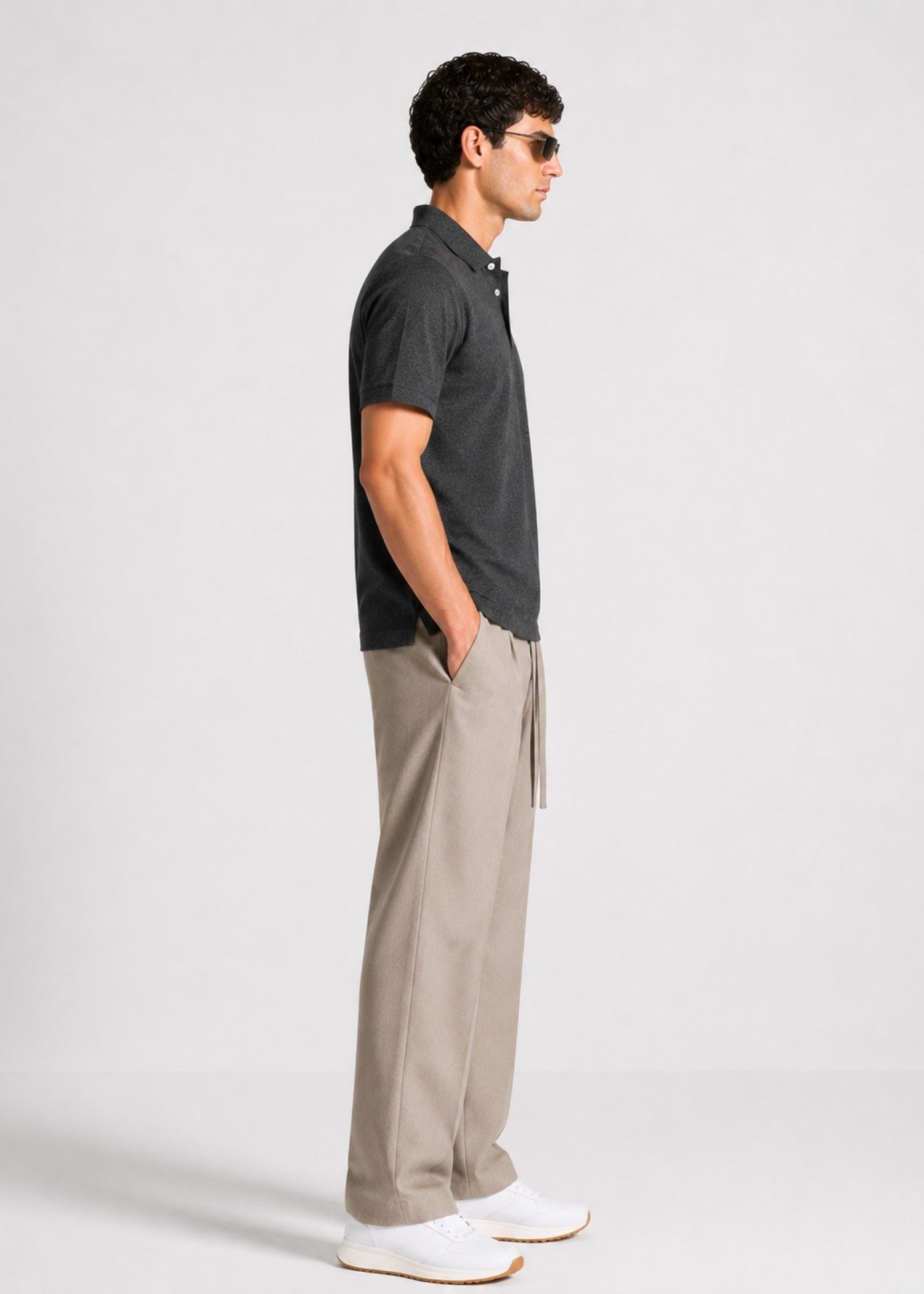 cotton Polo Shirt in Charcoal black