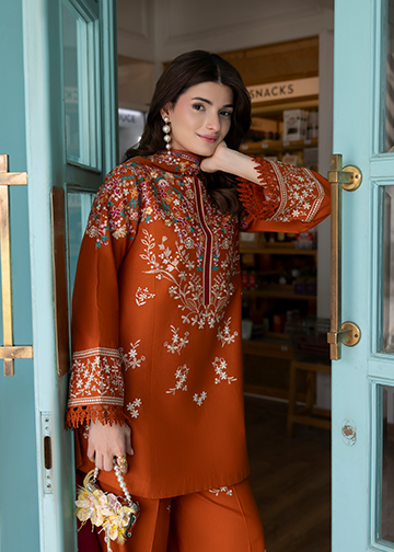 textured lawn Kurta Set in Burnt orange
