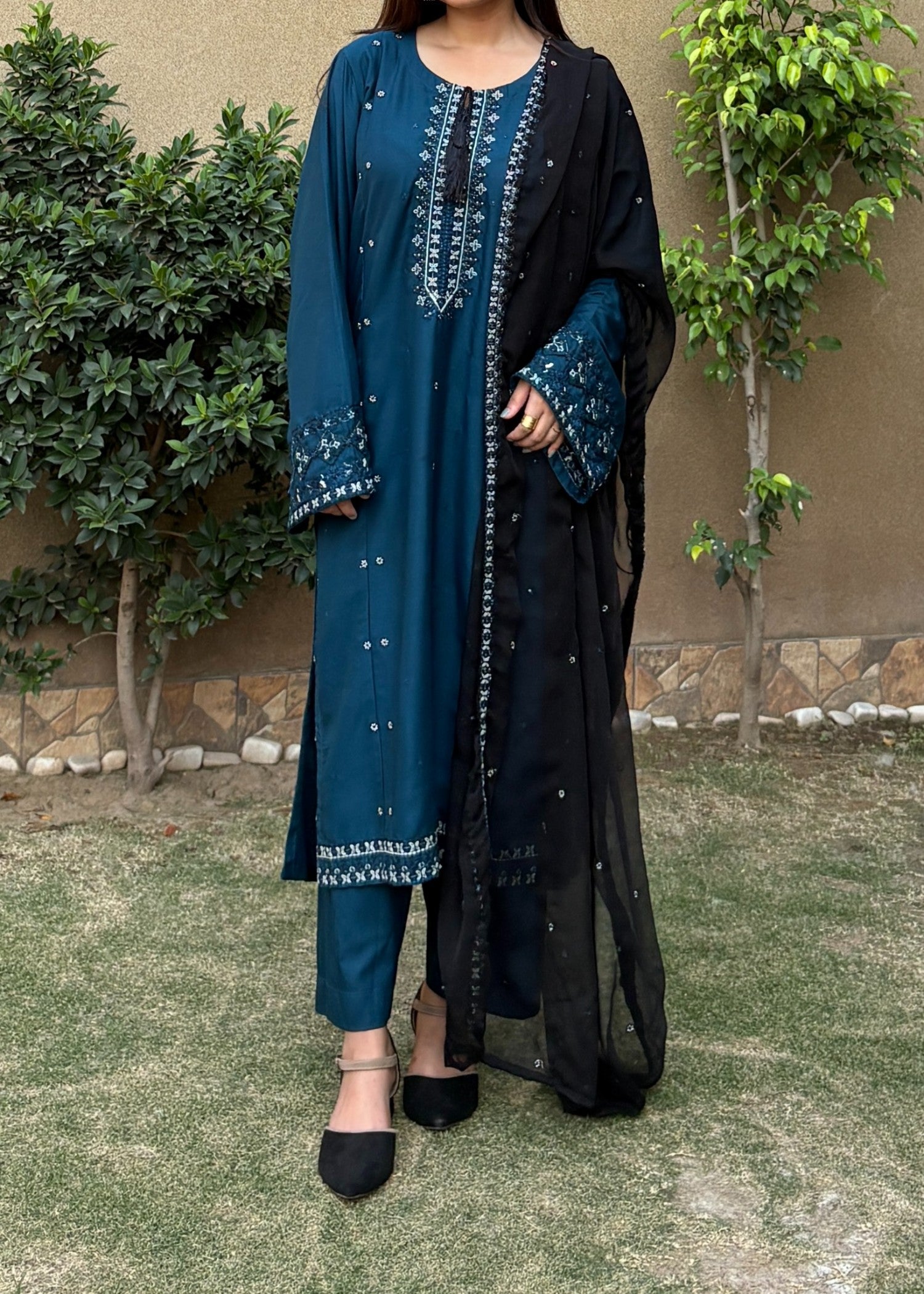 linen Kurta Set in Yale blue