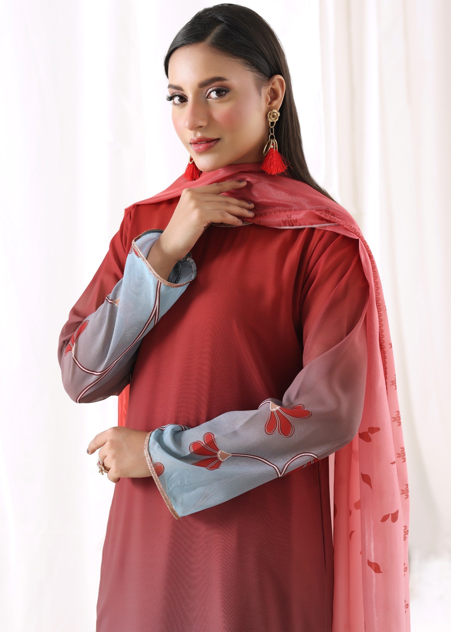 chiffon Kurta Set in Amaranth
