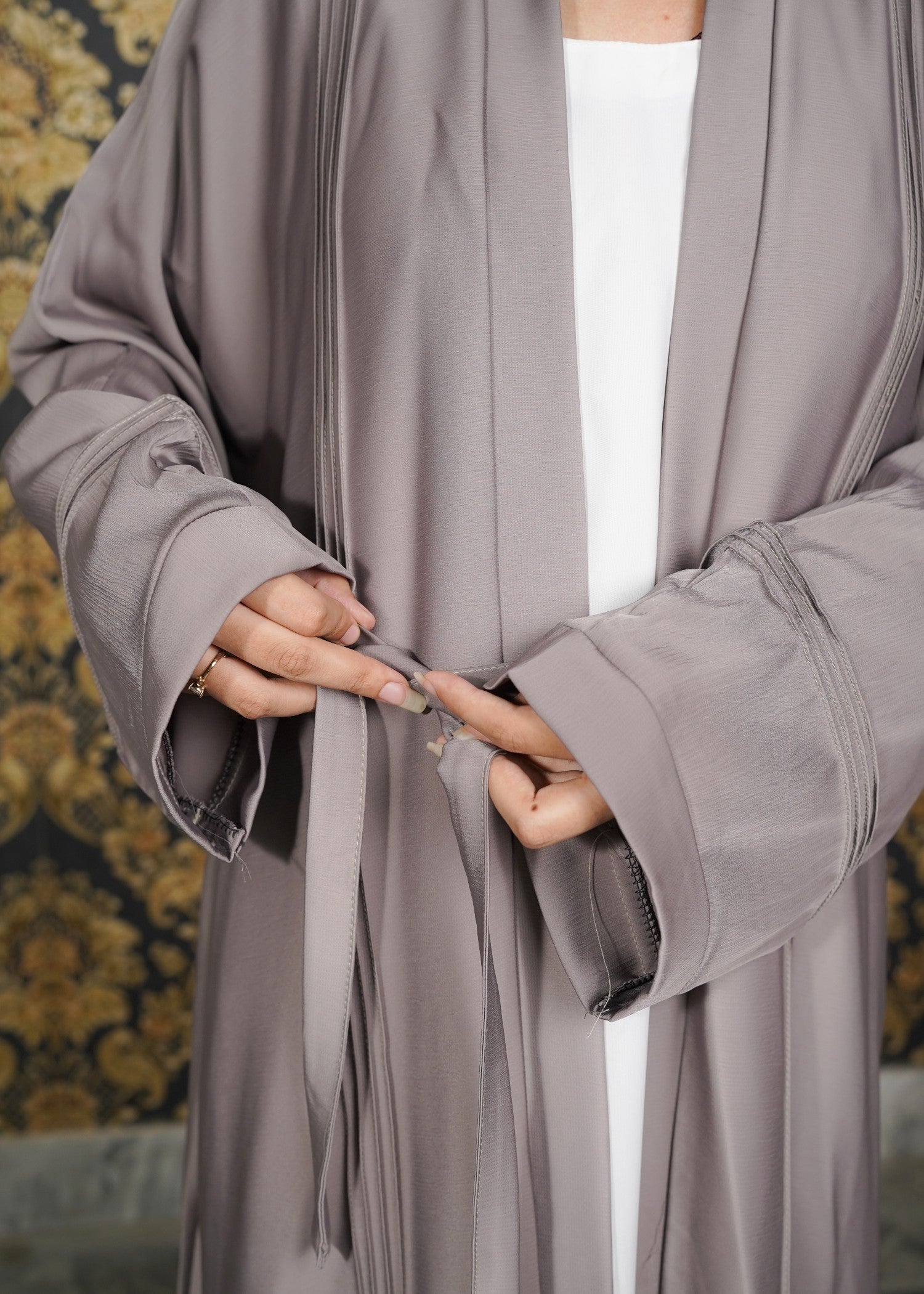 thai silk Abaya in Beige