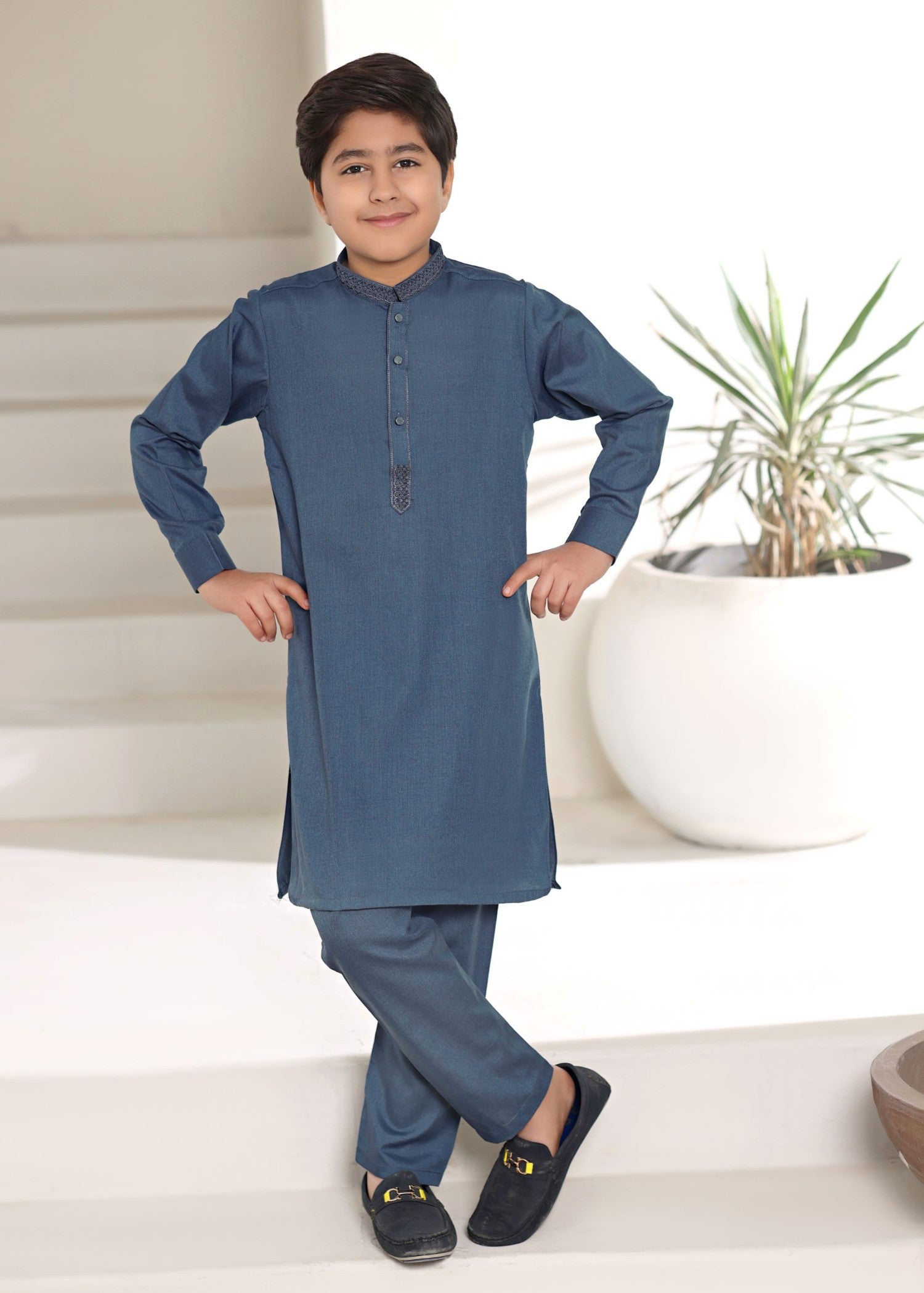 wash & wear Kurta Set in Steel blue