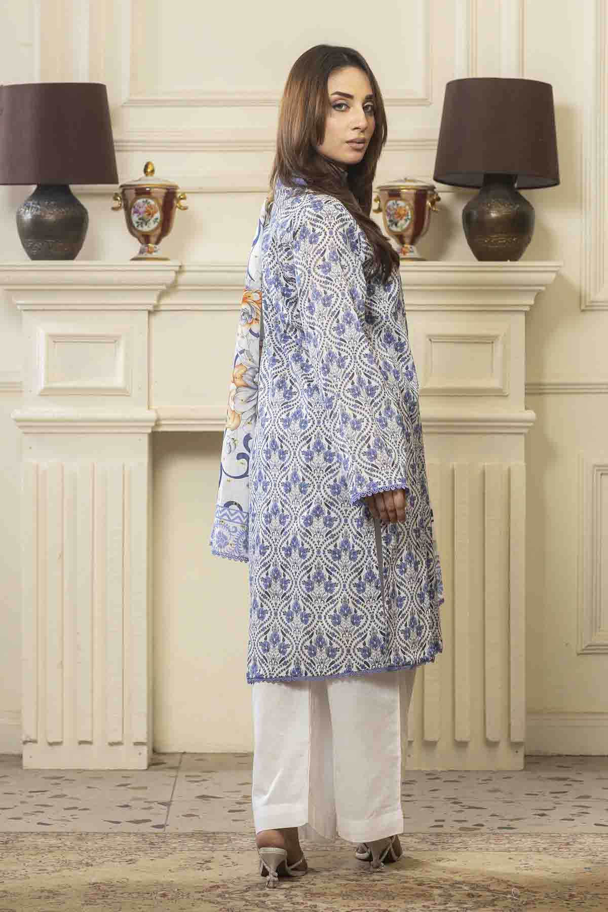 lawn voile Kurta Set in Turquoise