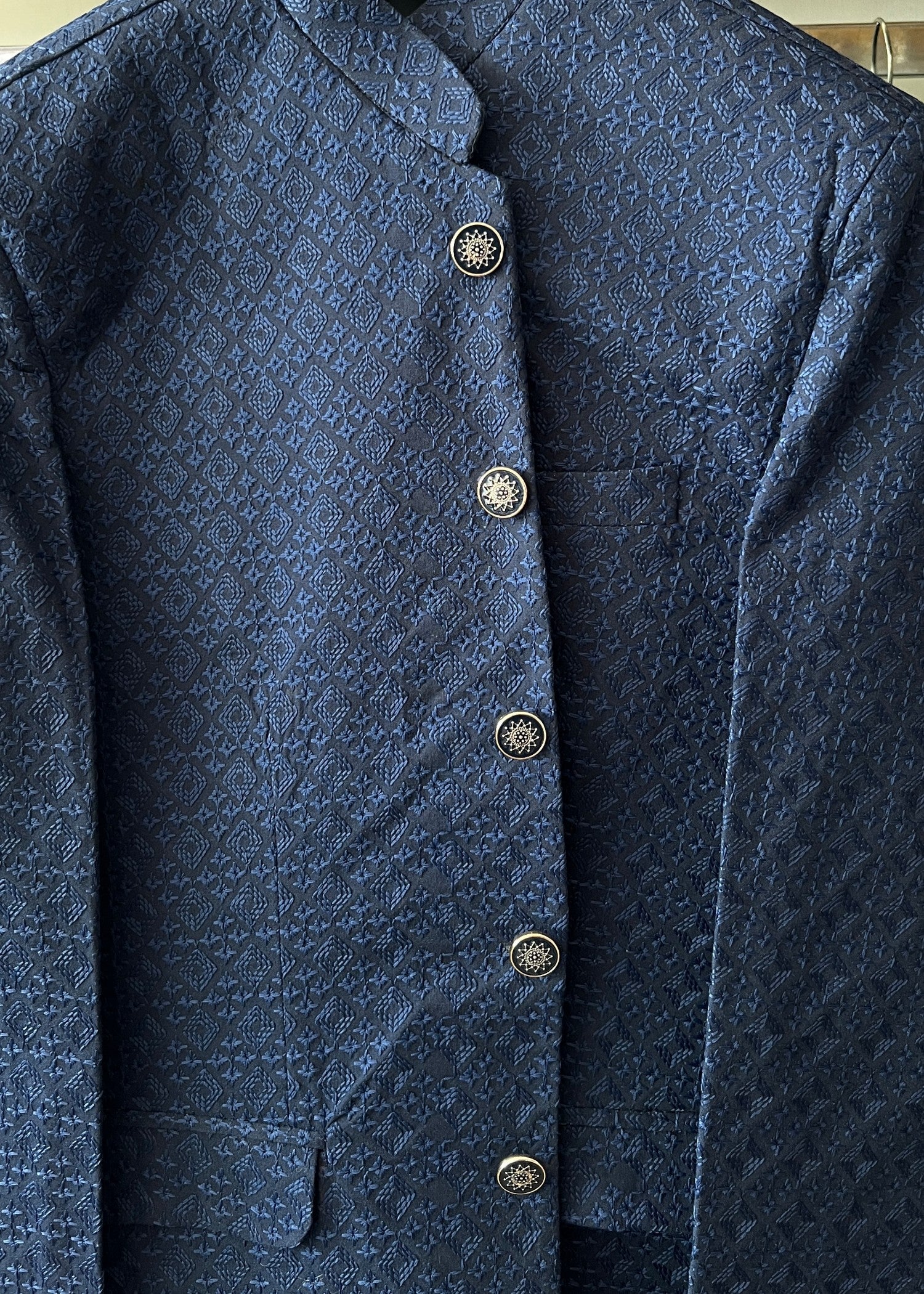 chikankari cotton Prince Coat in Navy blue
