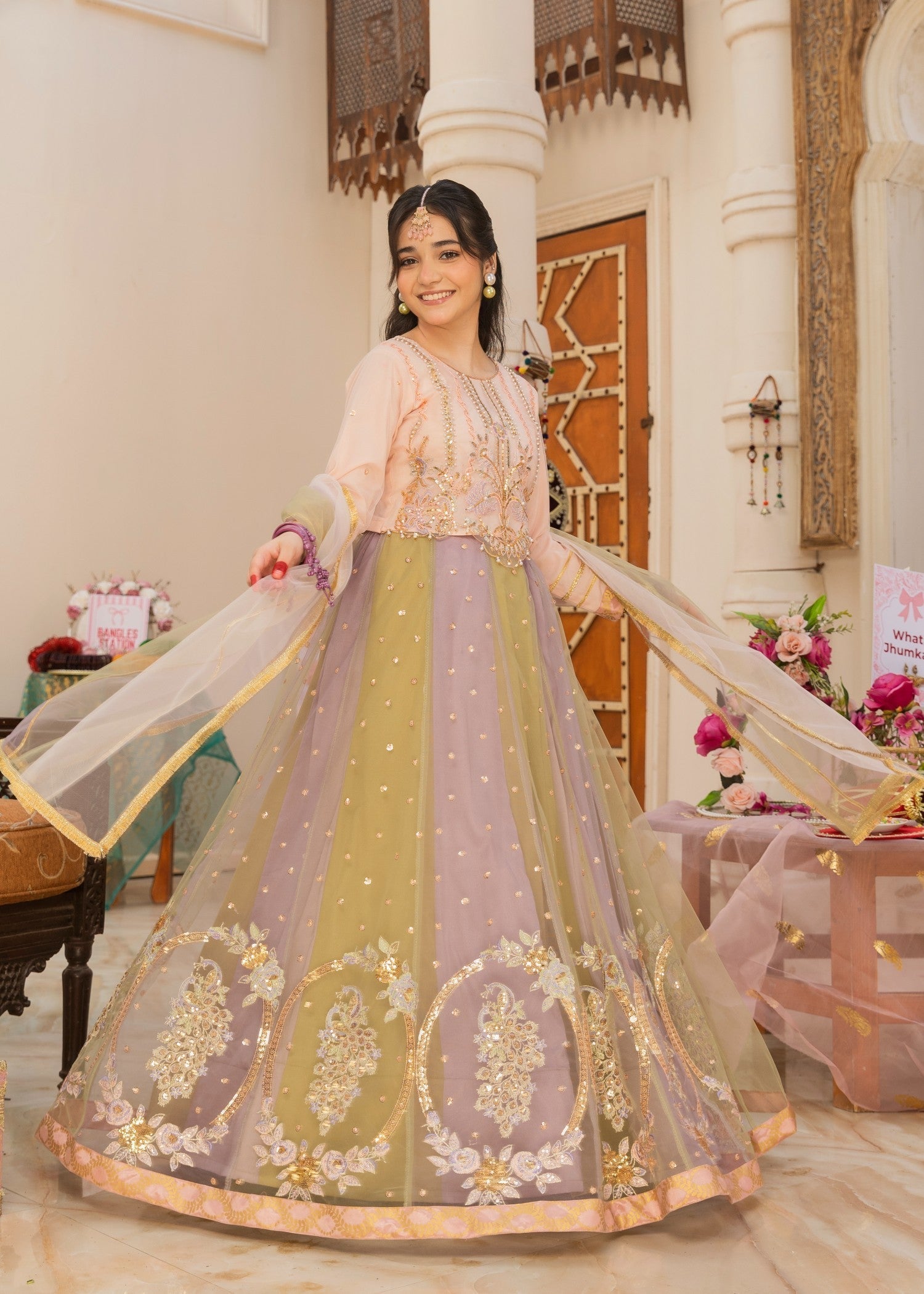net Lehenga in Multi