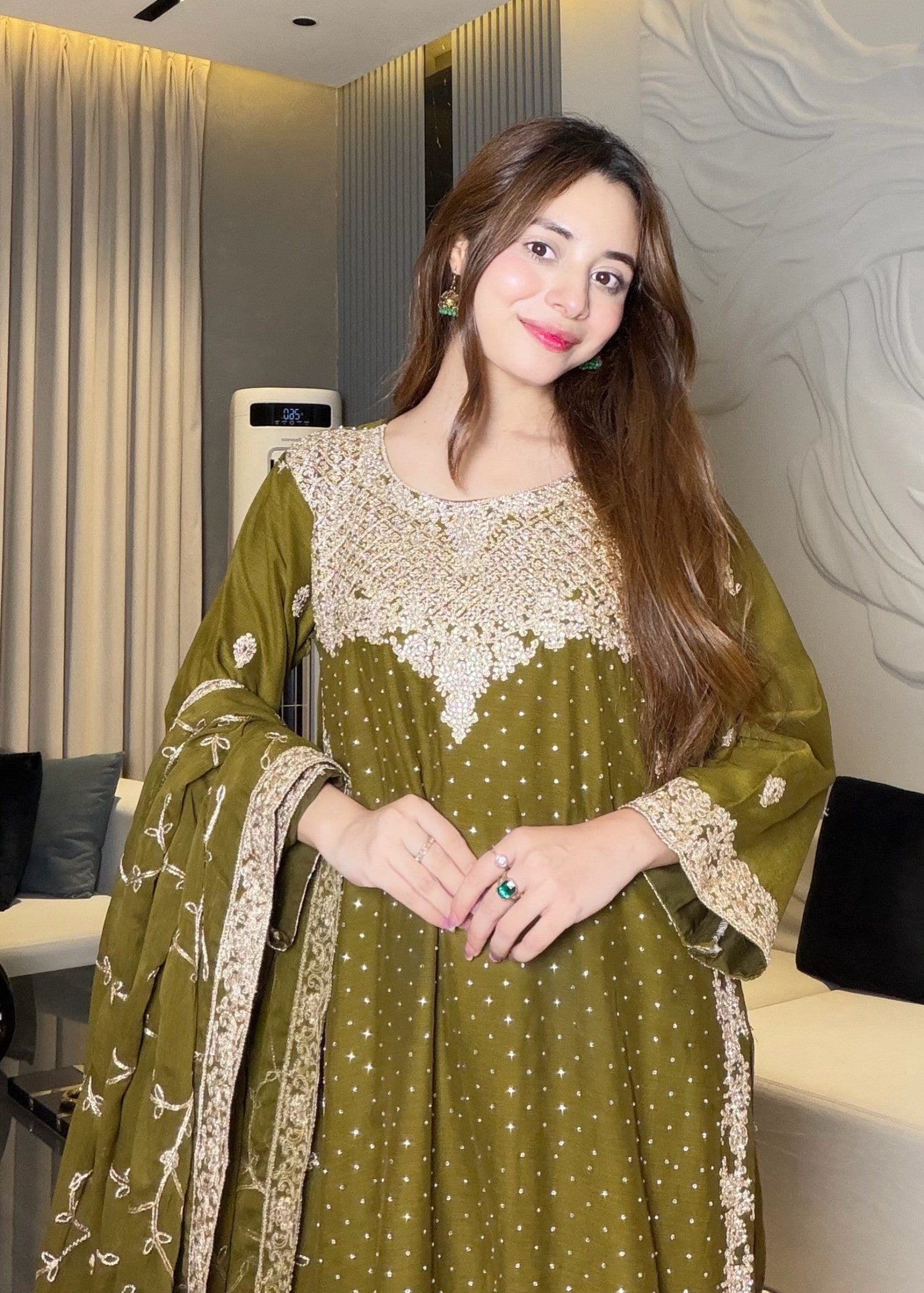 chiffon Sharara in Olive green