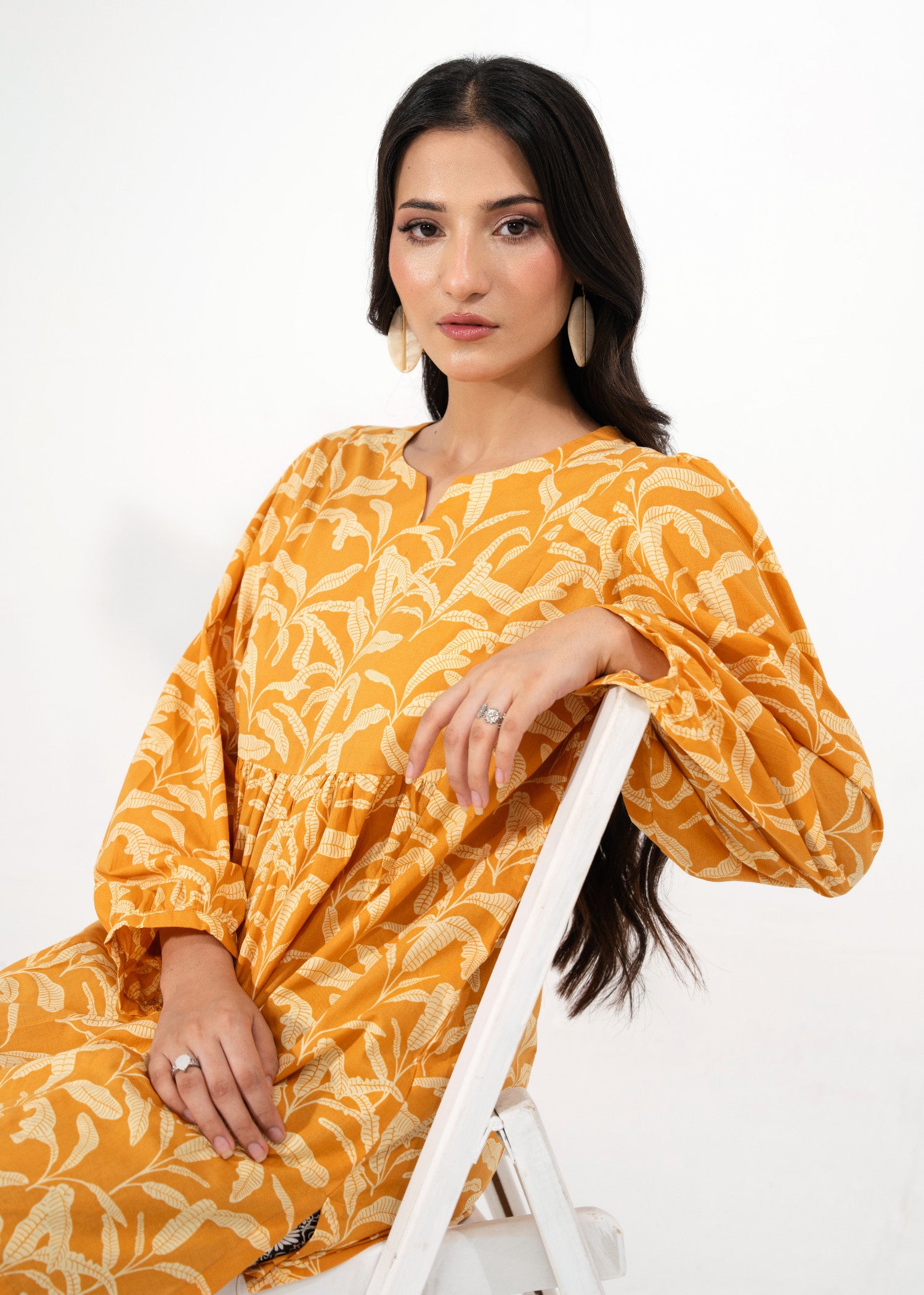 lawn Kurta Set in Black, mustard