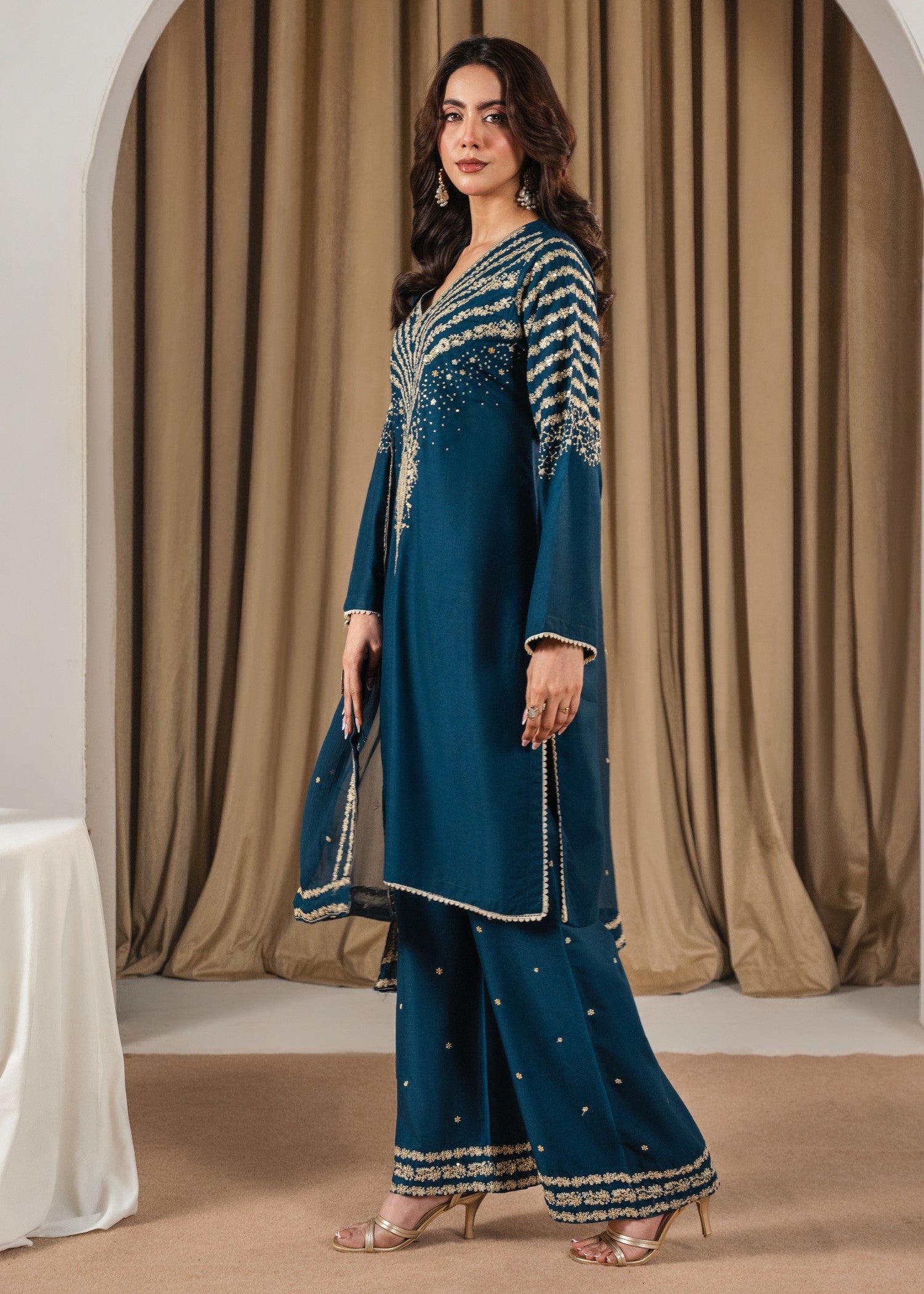 lawn Kurta Set in Ocean blue