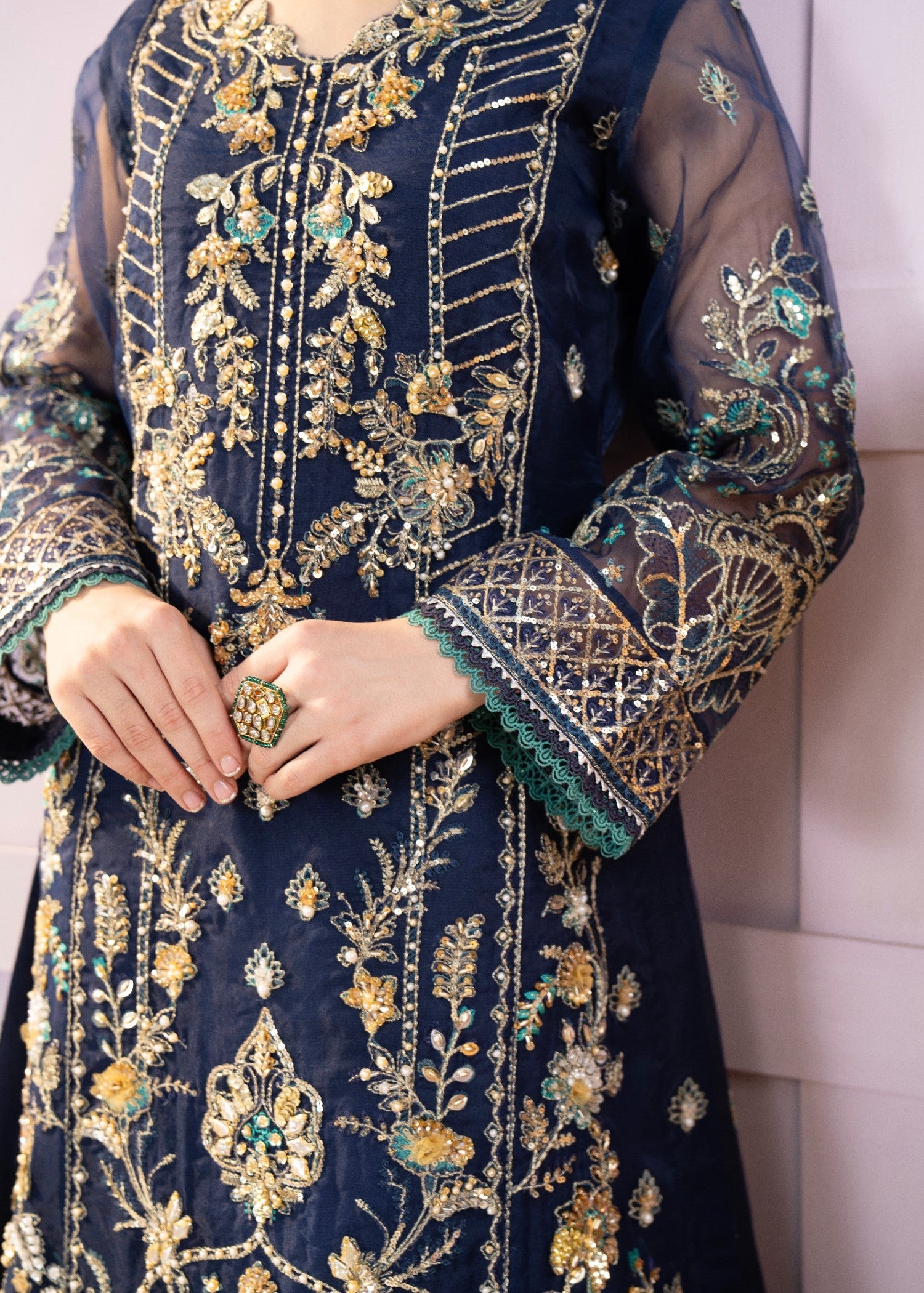 organza Unstitched in Navy blue