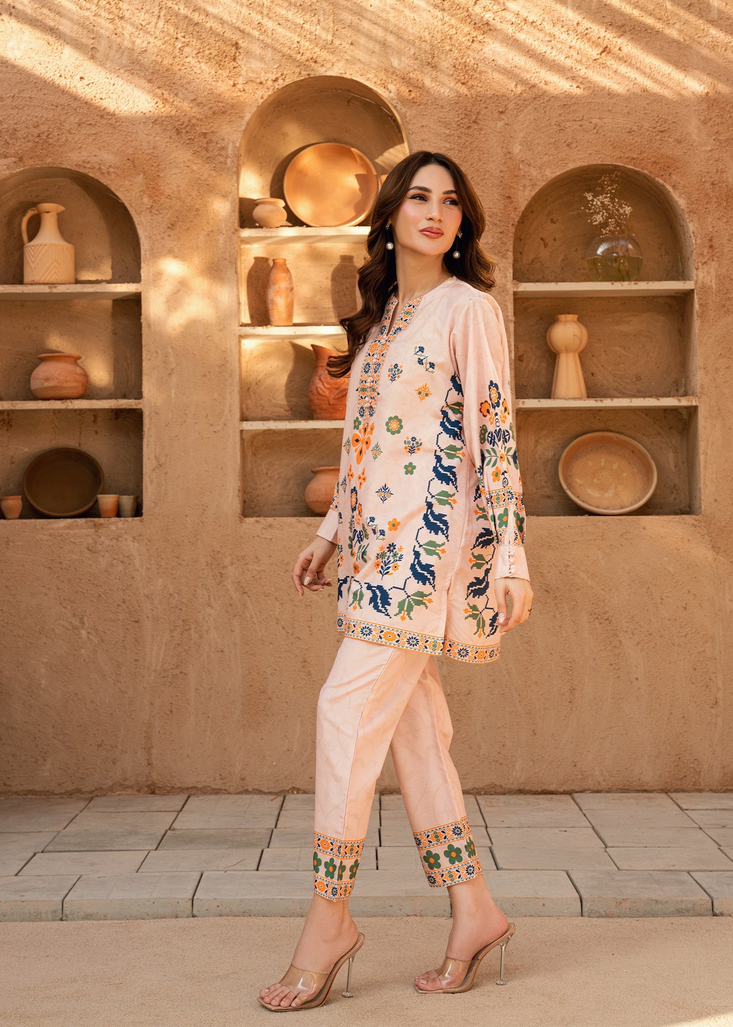 arabic lawn Co Ord Sets in Lavender blush