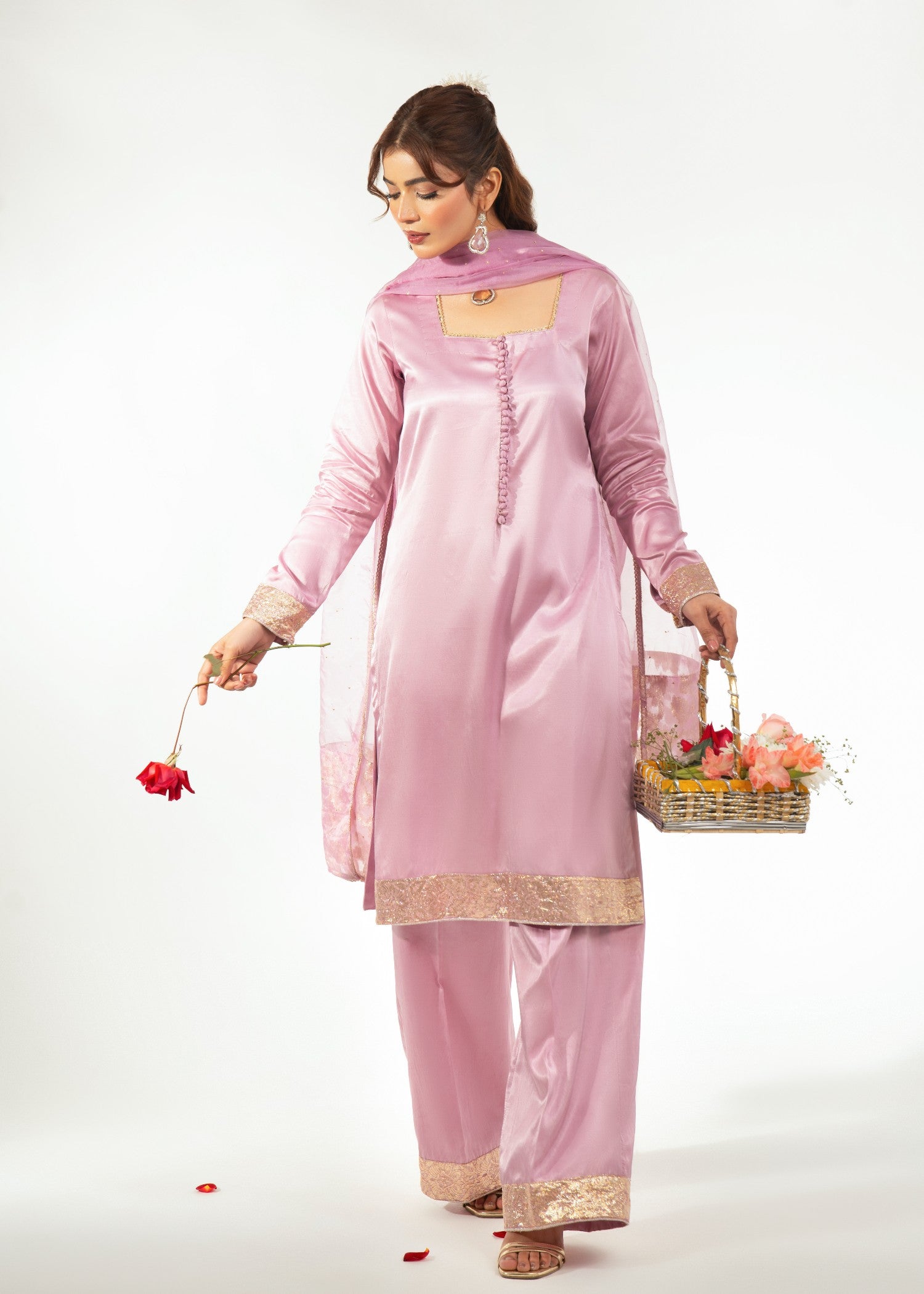 cotton silk Kurta Set in Blush pink