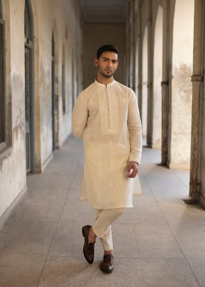 karandi Kurta Set in Ivory