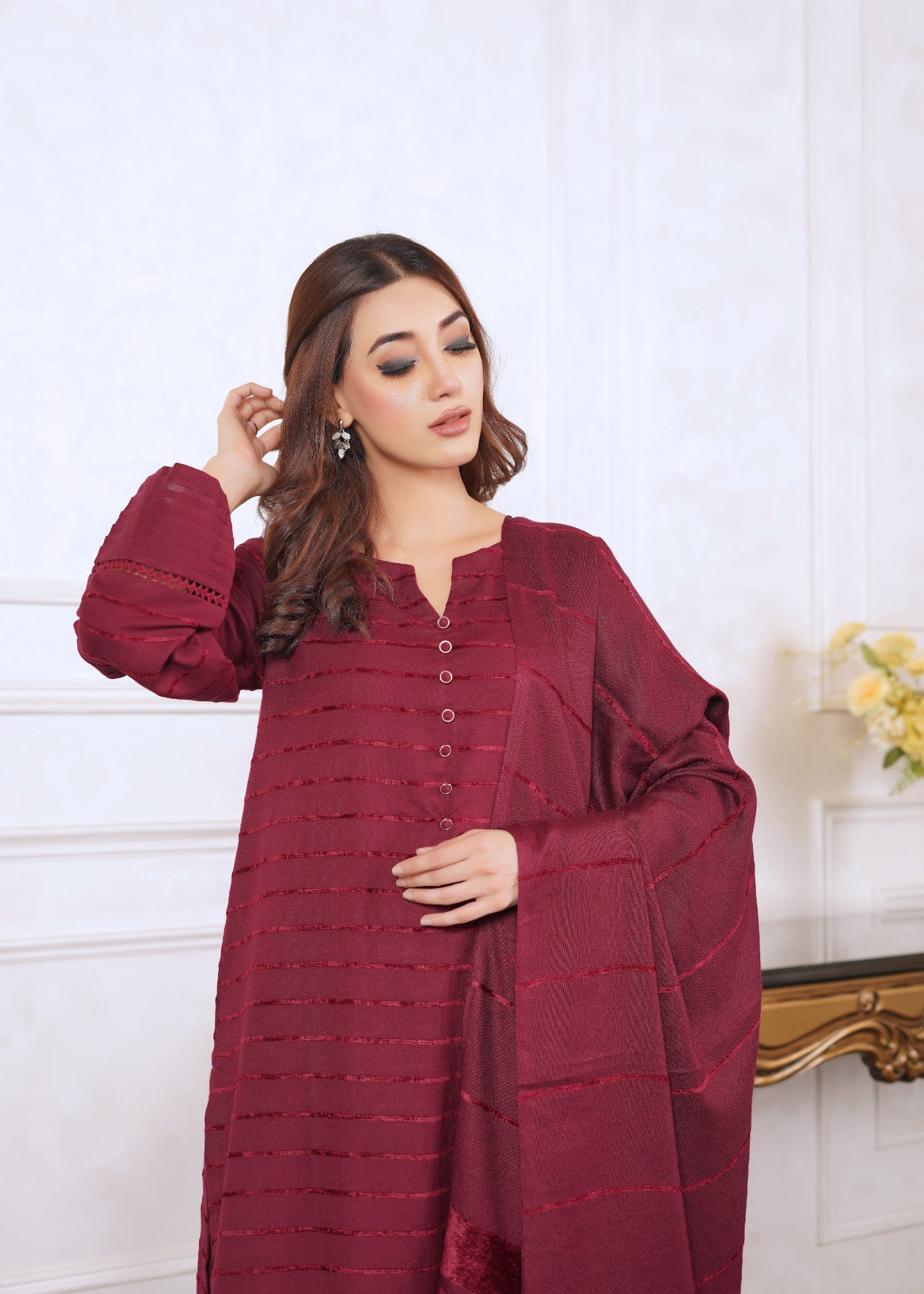 dhanak wool Kurta Set in Maroon