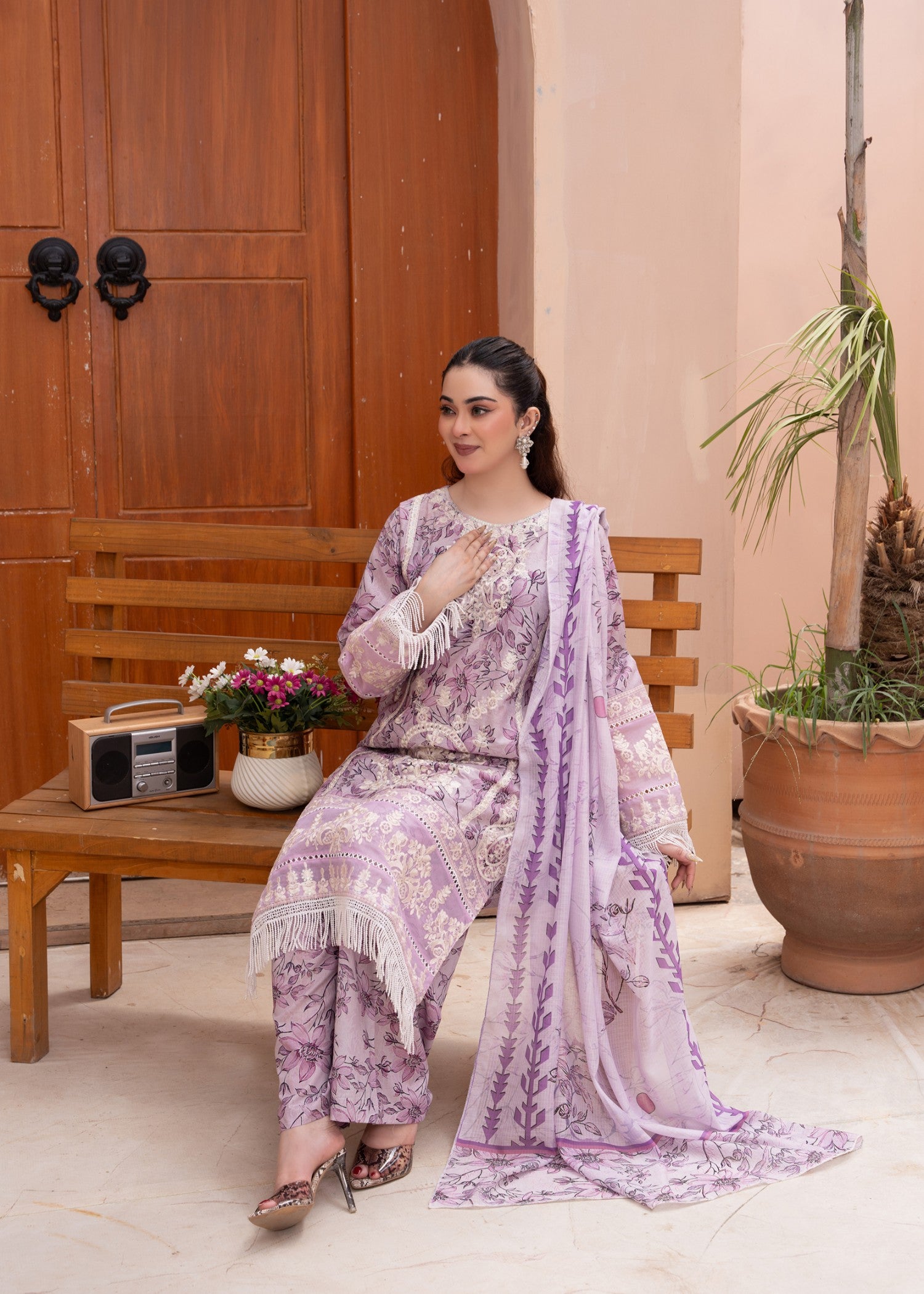 lawn Kurta Set in Mauve