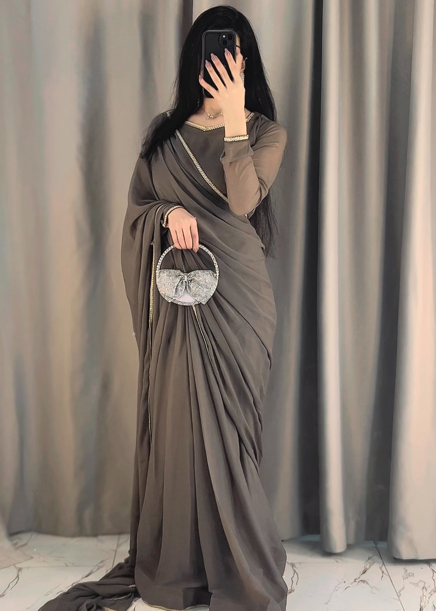 chiffon Saree in Tan brown