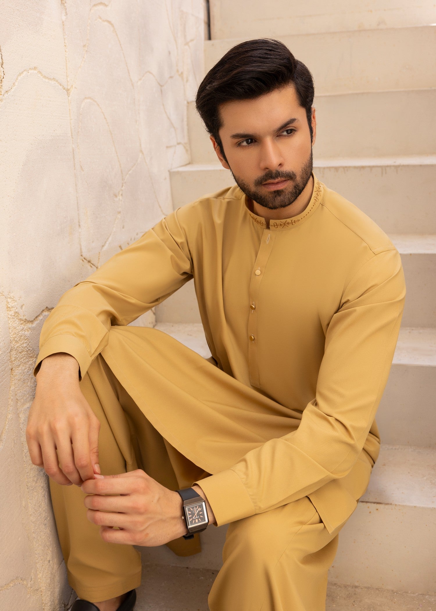 wash & wear Shalwar Kameez in Mustard