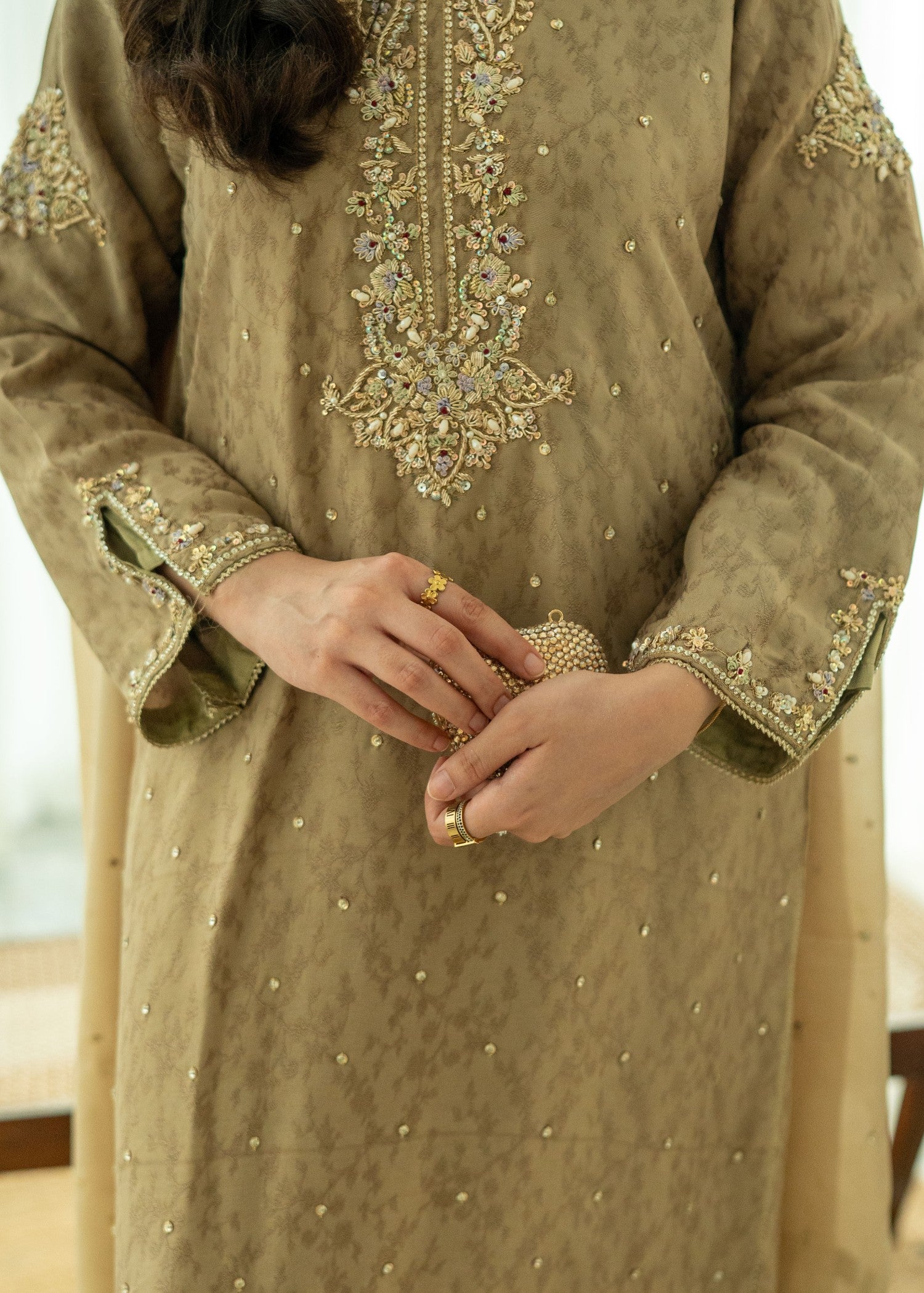silk Kurta Set in Camel brown
