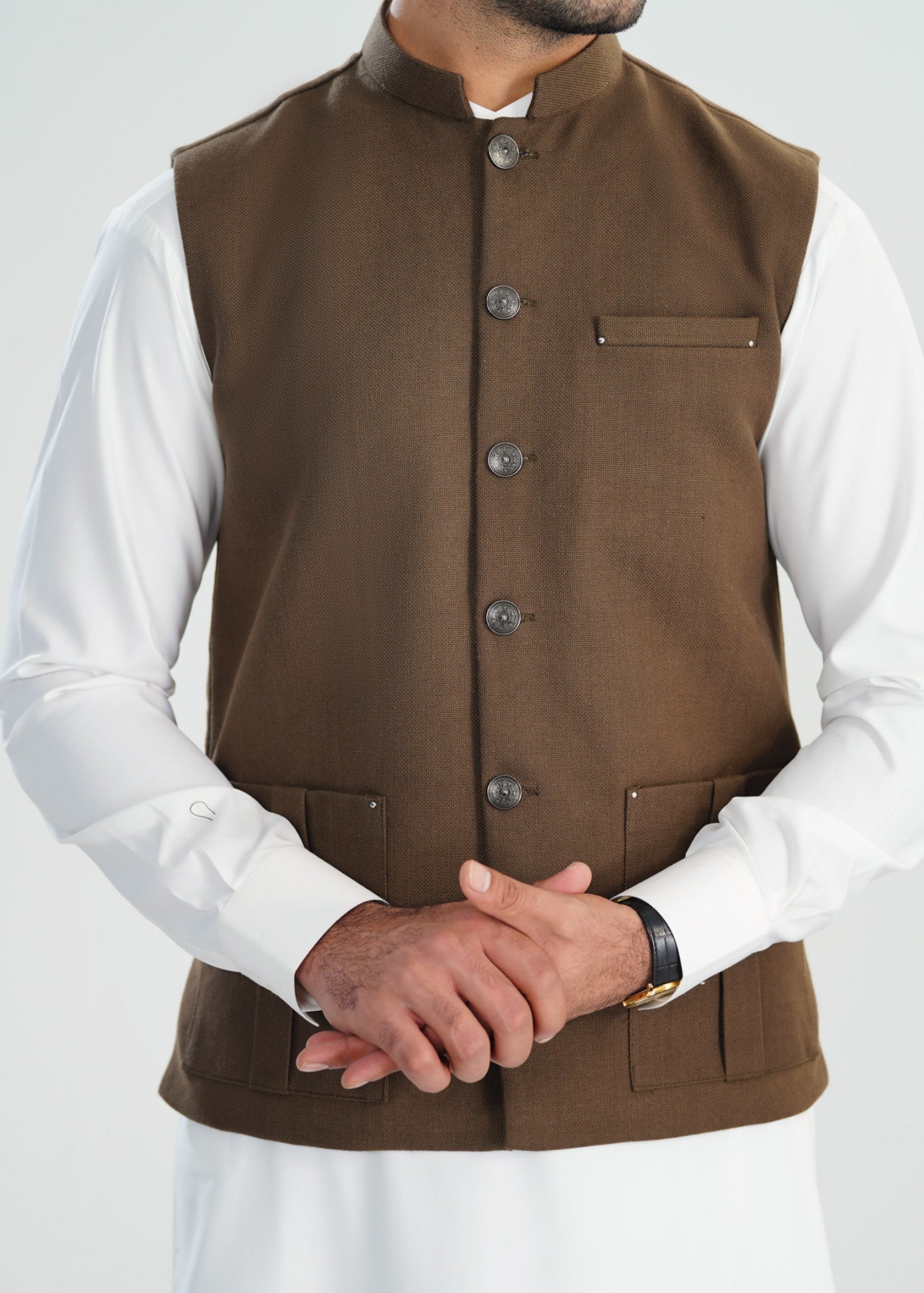 handwoven khaddar Waistcoat in Brown