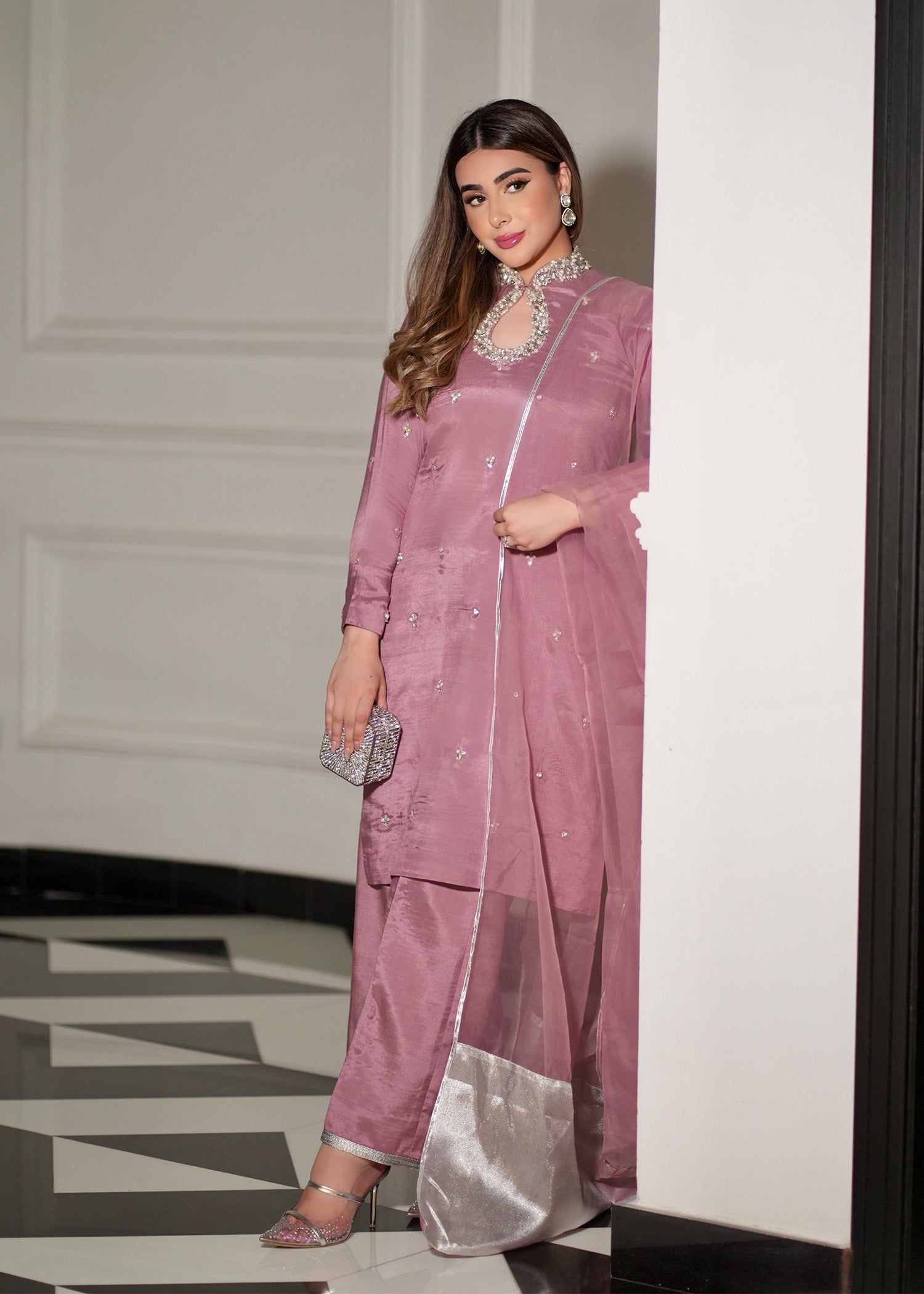 raw silk Kurta Set in Mauve