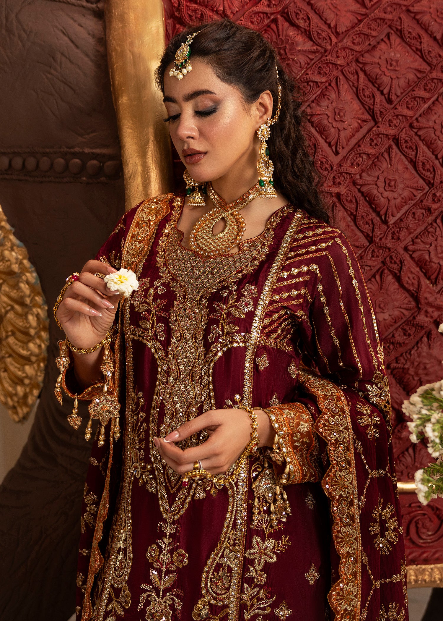 tussar silk Sharara in Maroon