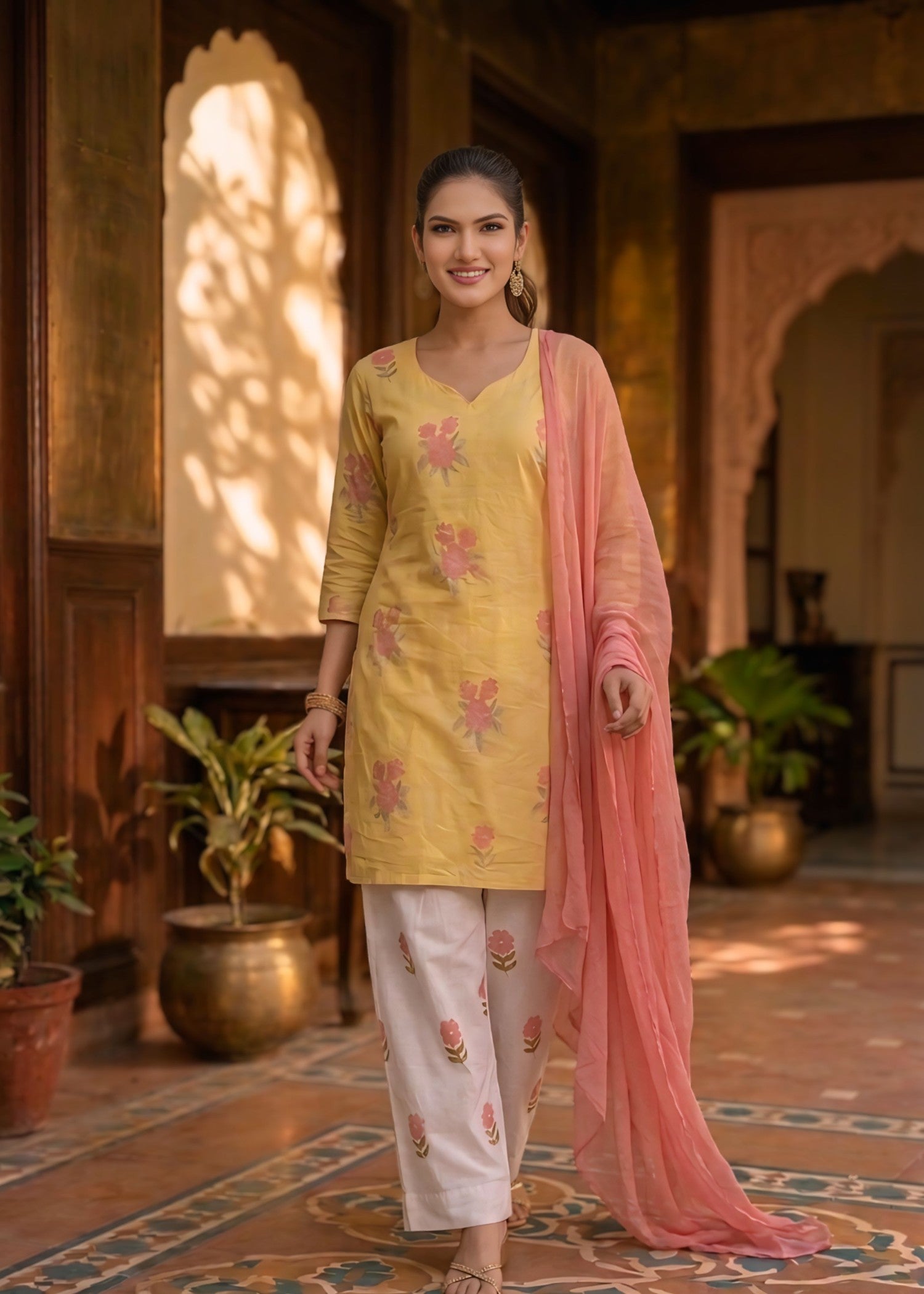 cotton Kurta Set in Lemon