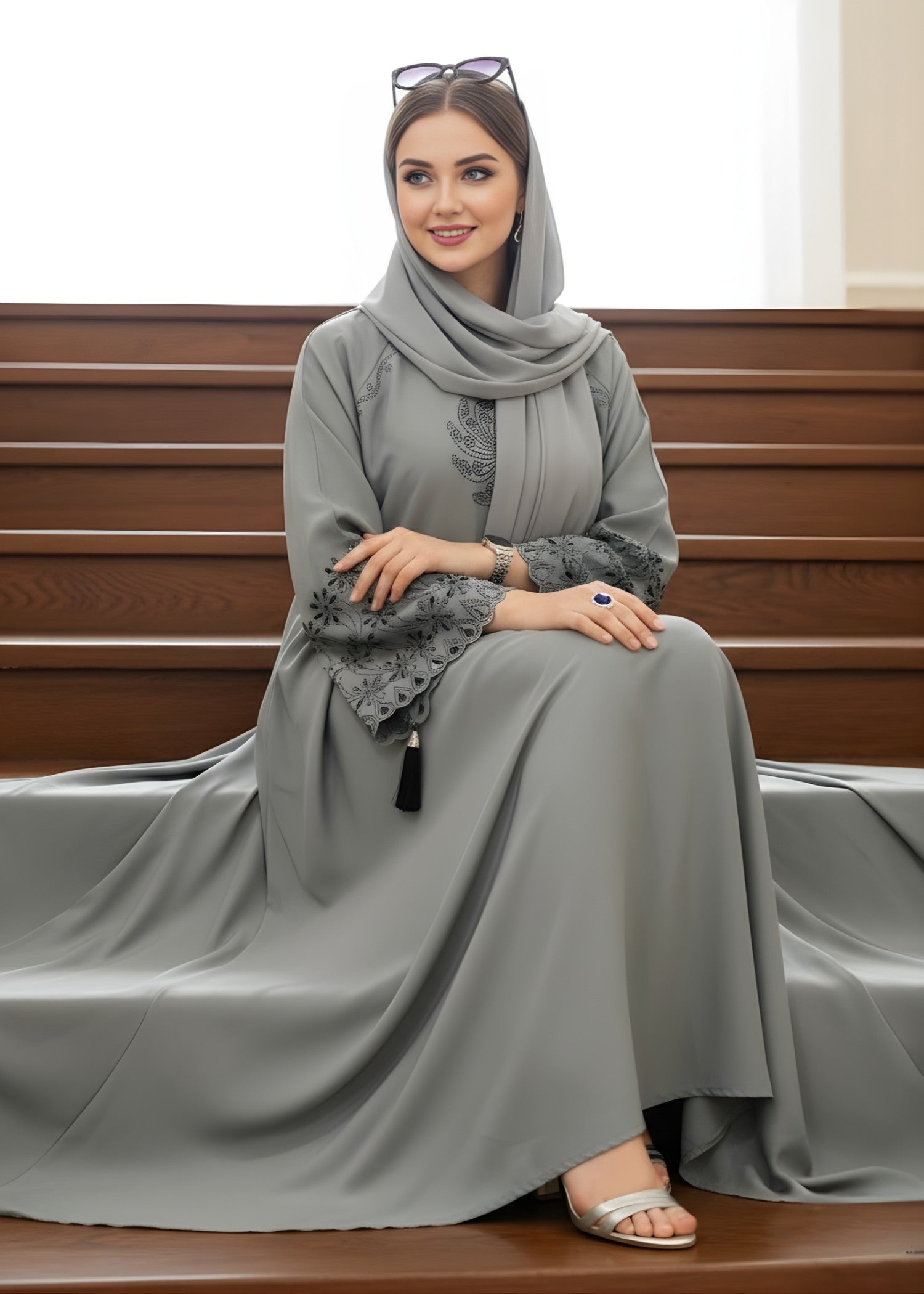 nidha Abaya in Silver