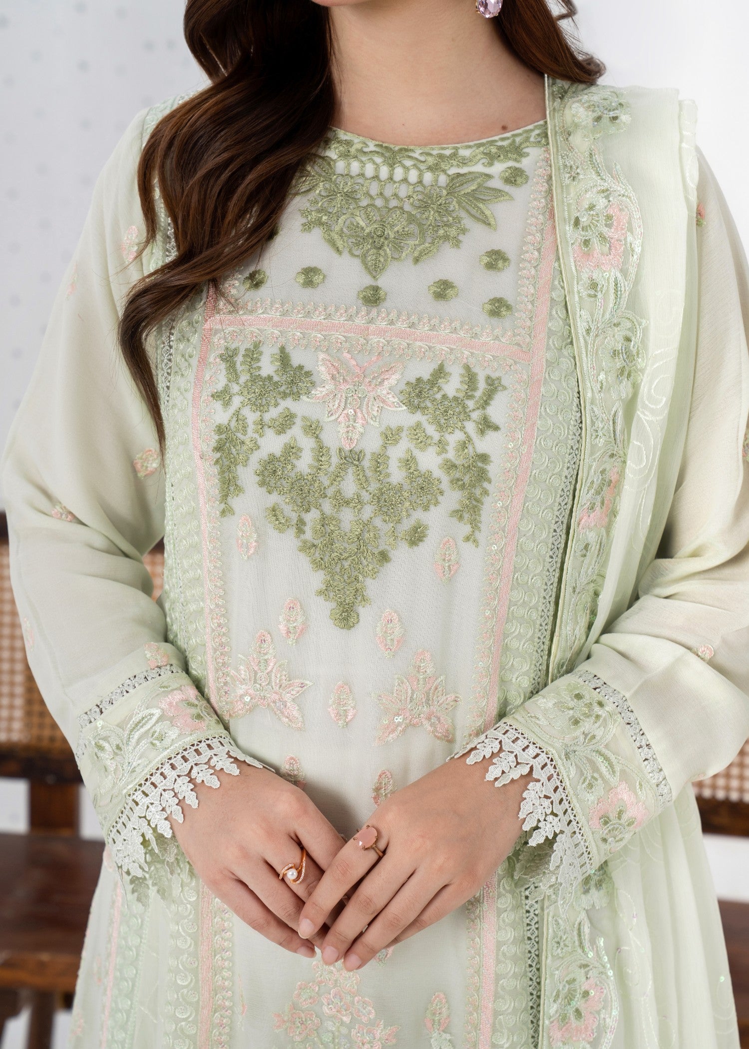 pk crinkle chiffon Kurta Set in Mint green