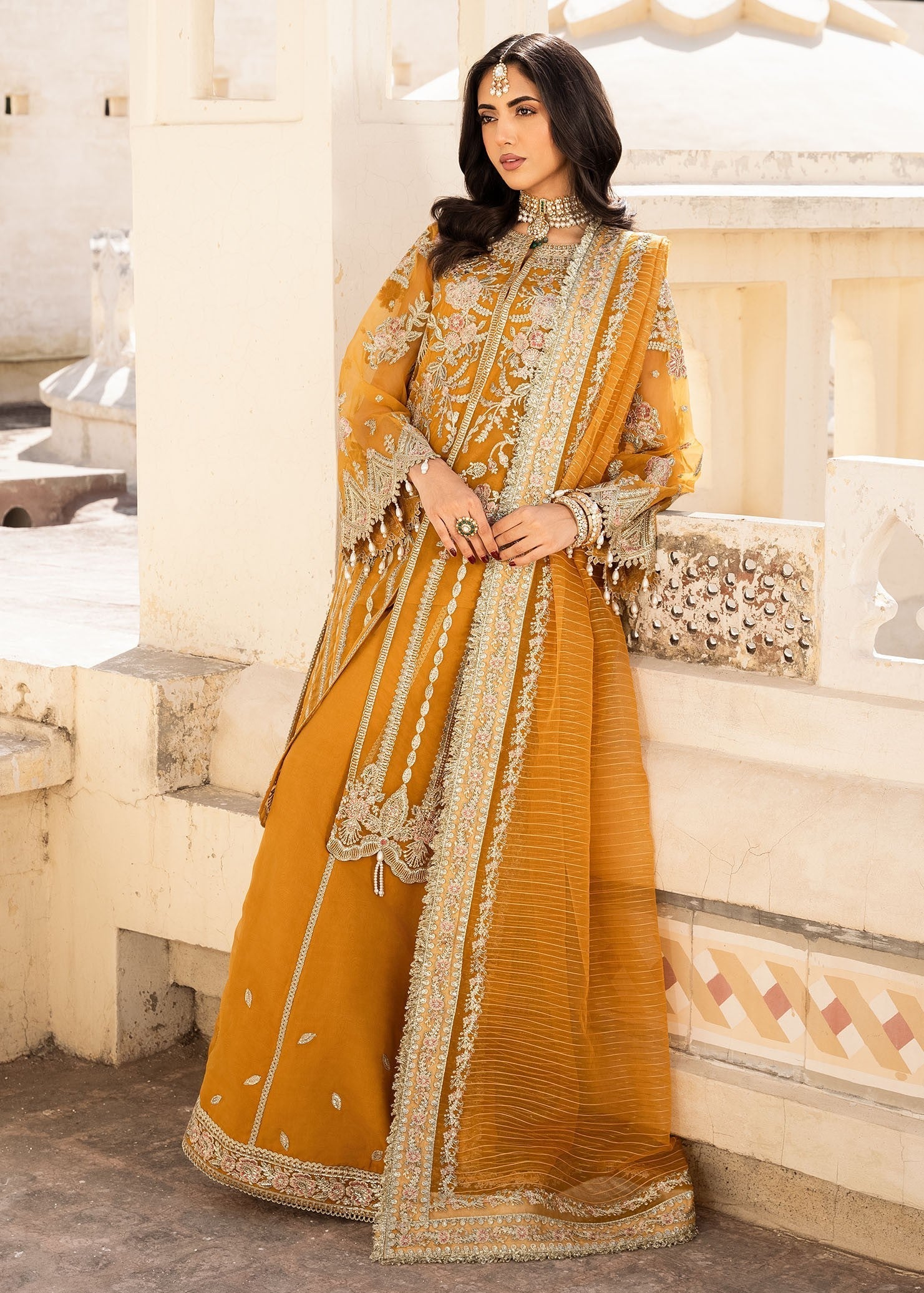 organza Sharara in Mustard