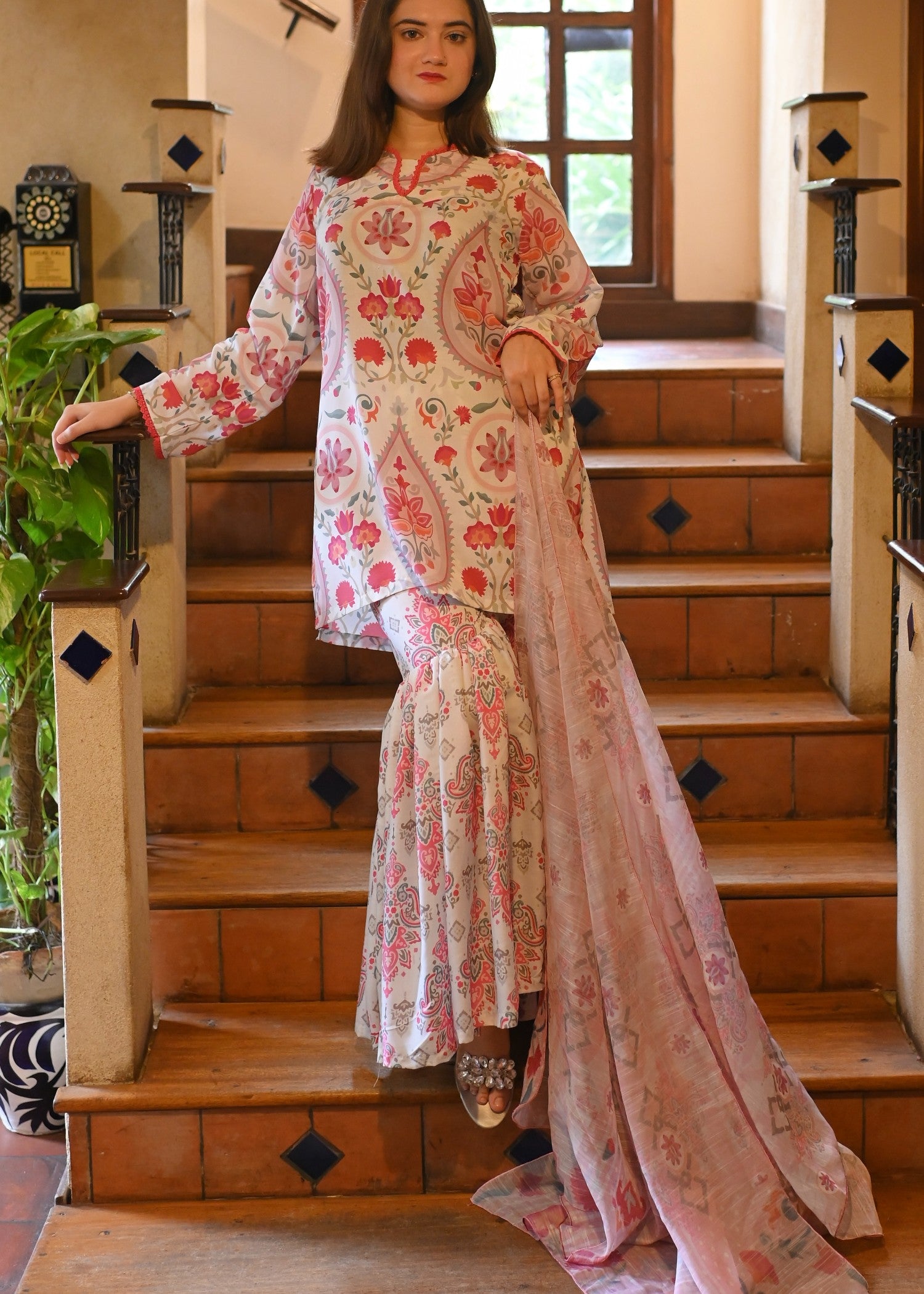 swiss lawn Gharara in Porcelain