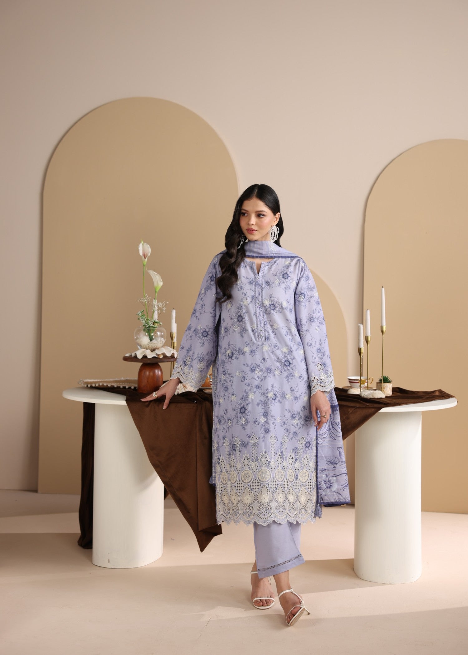 lawn Kurta Set in Purple mountain majesty