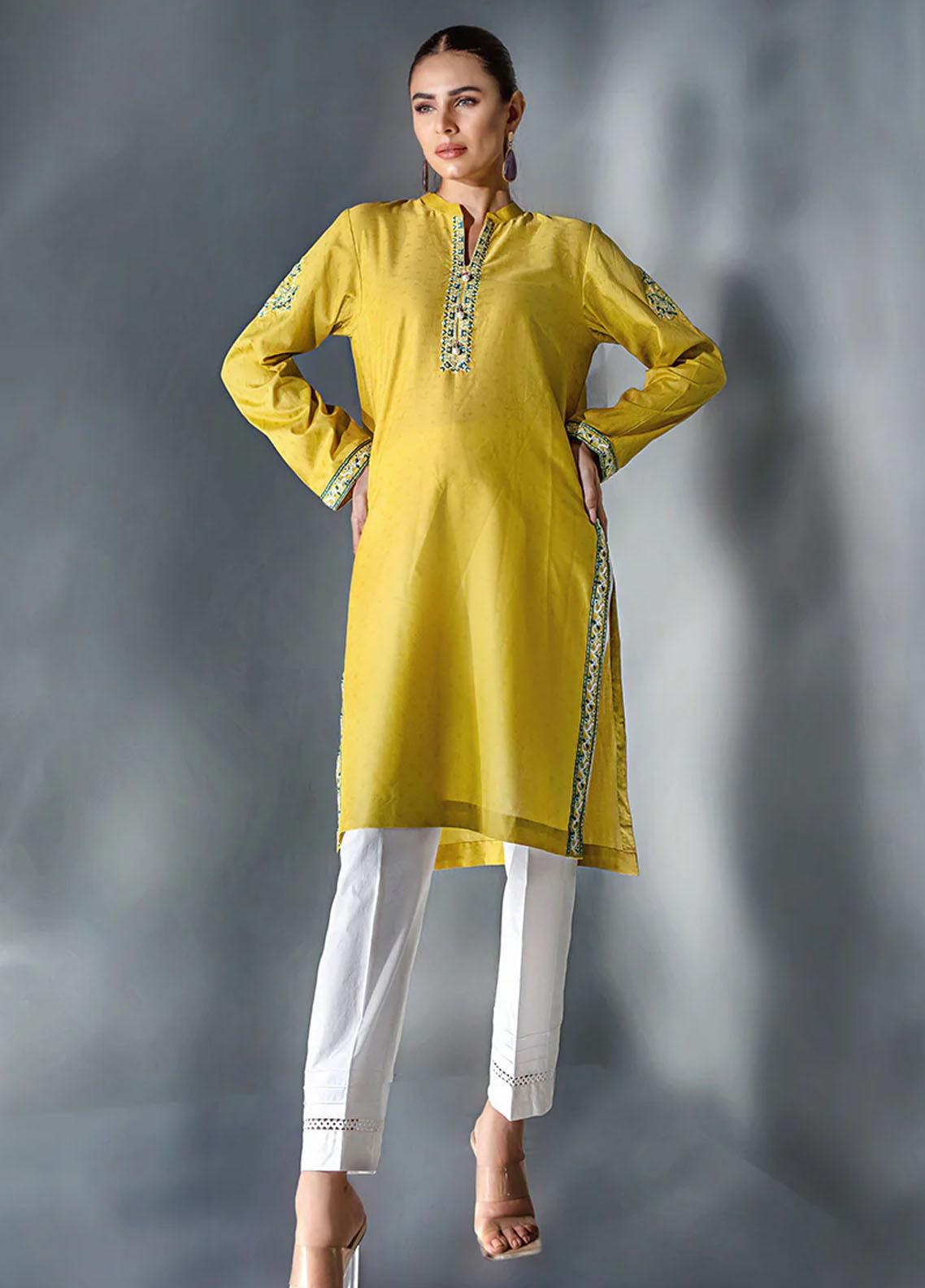 lawn Kurti in Mellow yellow
