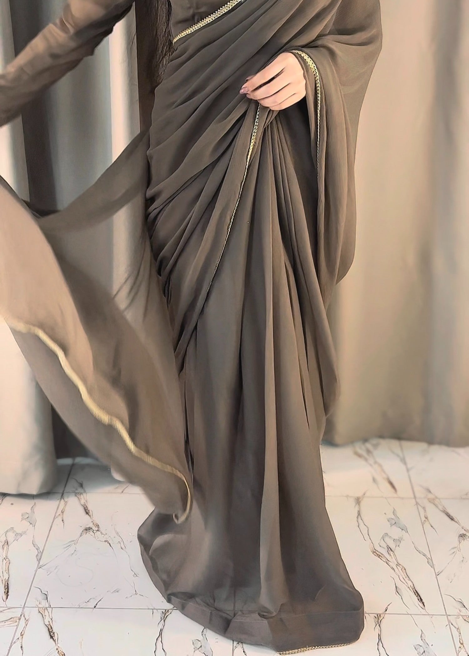 chiffon Saree in Tan brown
